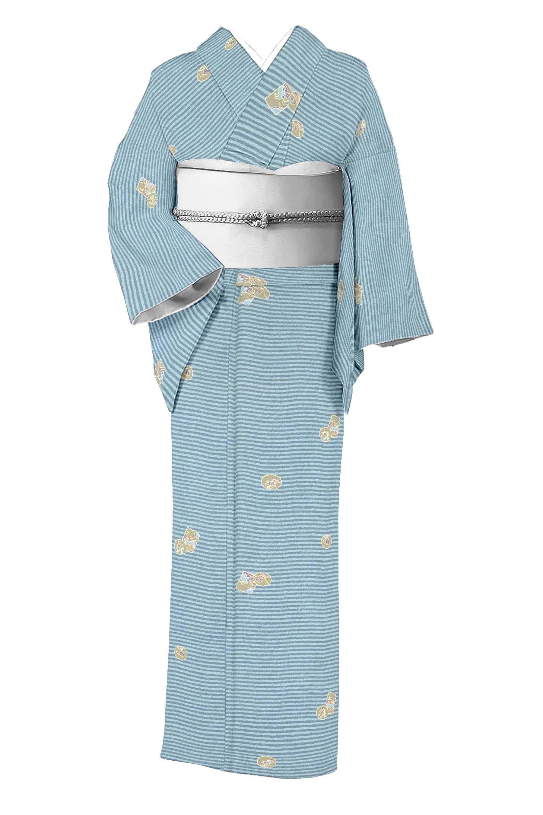 【京の染匠】 特選京友禅小紋 ＜御仕立てもの売り上げ高・中古美品＞ 「月兎と秋草」 御手柔らかにな地絹に品の好いたらしい余暇活動柄！ 気軽なお出かけやお読み合わせるに！ 身の丈155 裄65