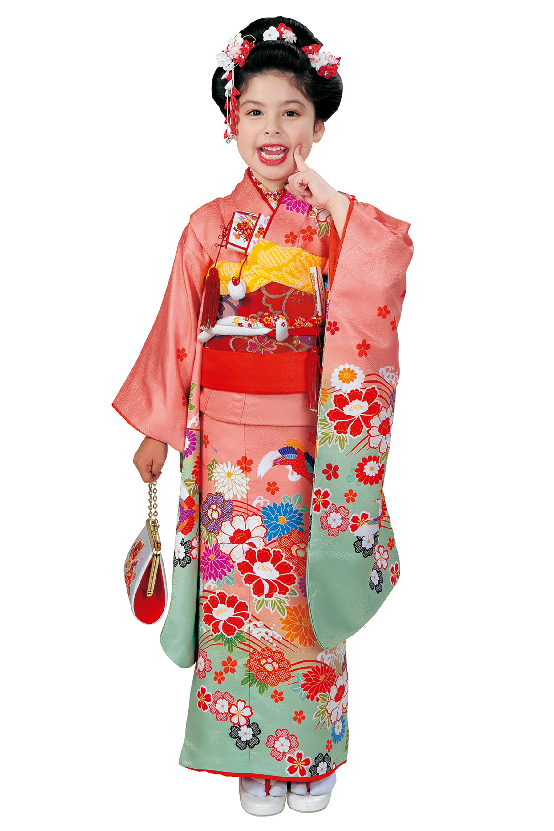 “Web押さえる売りわたす品！” ■【R・KIKUCHI/リョウコ・キクチ】 【７才お嬢さん用 七五三総締め書き割り】 No.80 水柿色 ☆しごきと帯揚げの色選べます！ 七五三の祝賀会、お正月などに！