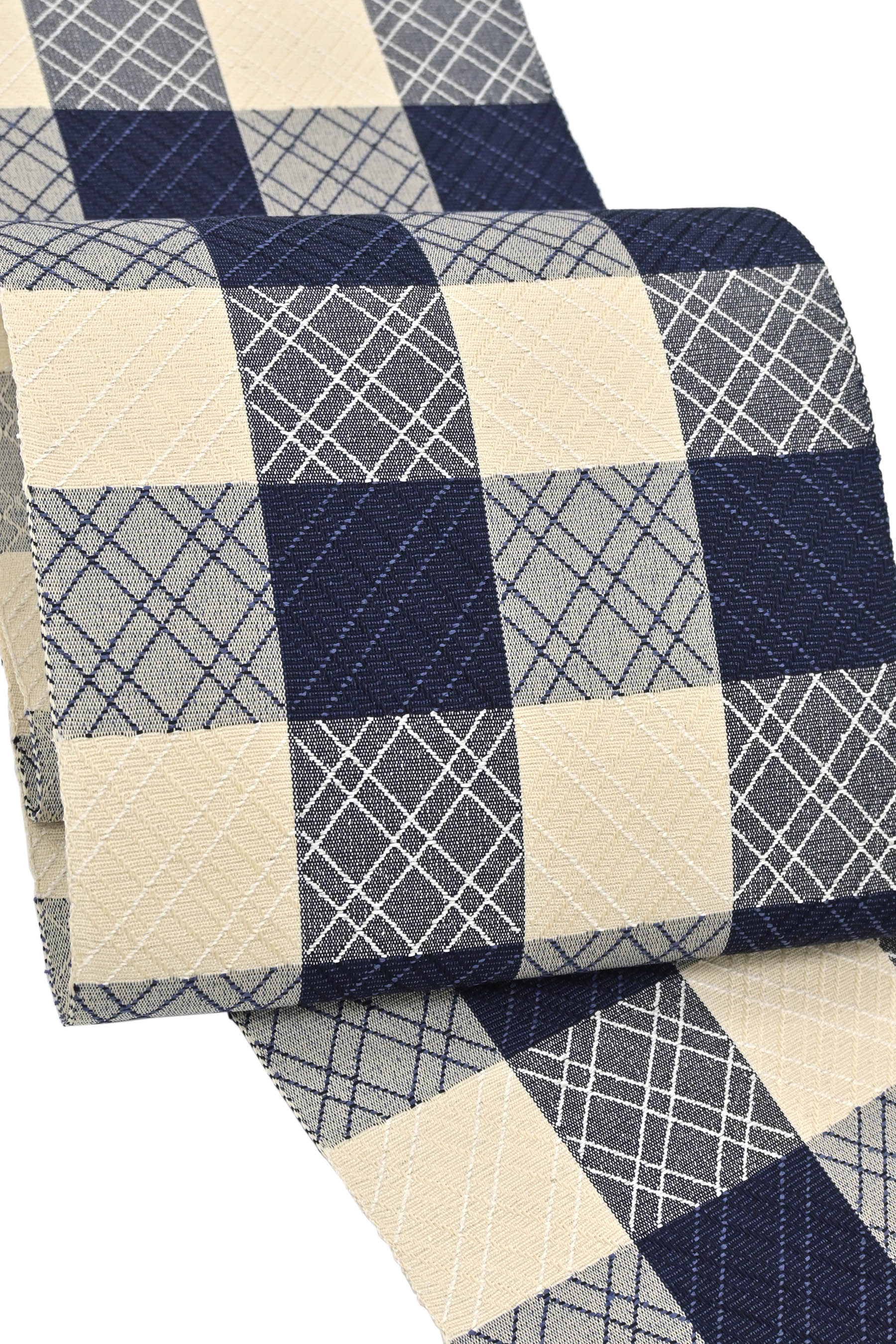 【OLN 井清織り地】 八寸名古屋帯 -ligne（リーニュ）- 「navy blue×light beige」 使い勝手好意をもって、いつものお出かけを口さかしいに。 夏以外のスリー時節帯！