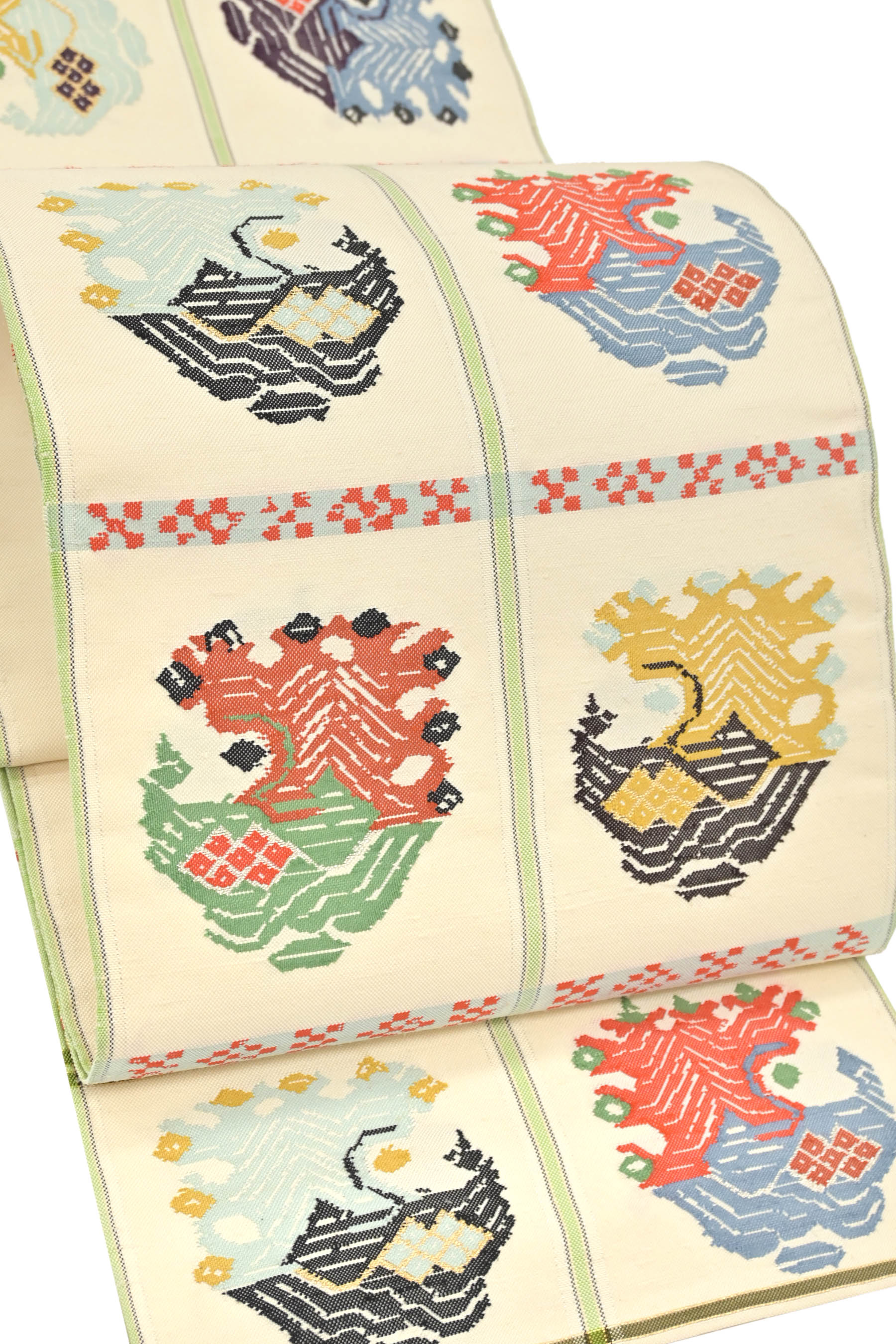【龍村平蔵製】 傑作工芸紬本袋帯 ≪御仕立て上がり・中古美品≫ 「甲比丹孔雀」 氏に珍しき稀少な白紬! 温故知新を織る!典雅な逸品!|京都きもの市場 店