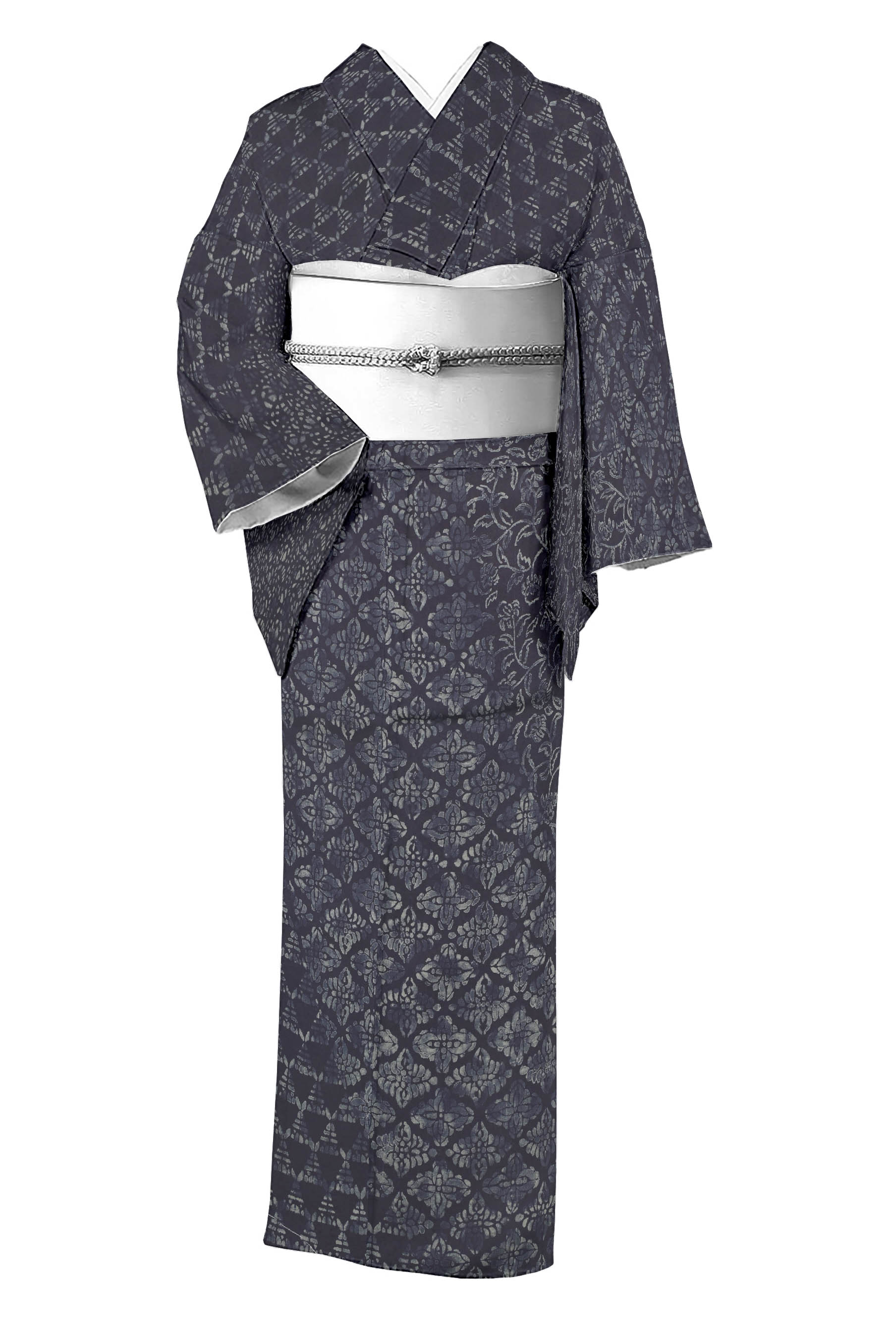 【正藍染】 特選友禅紬 ≪御仕立てもの売り上げ高・中古美品≫ 「裂取割付文」 味わい深い藍の塗り付ける… 今めかしいな芸術きもの！ 身の丈150 裄68