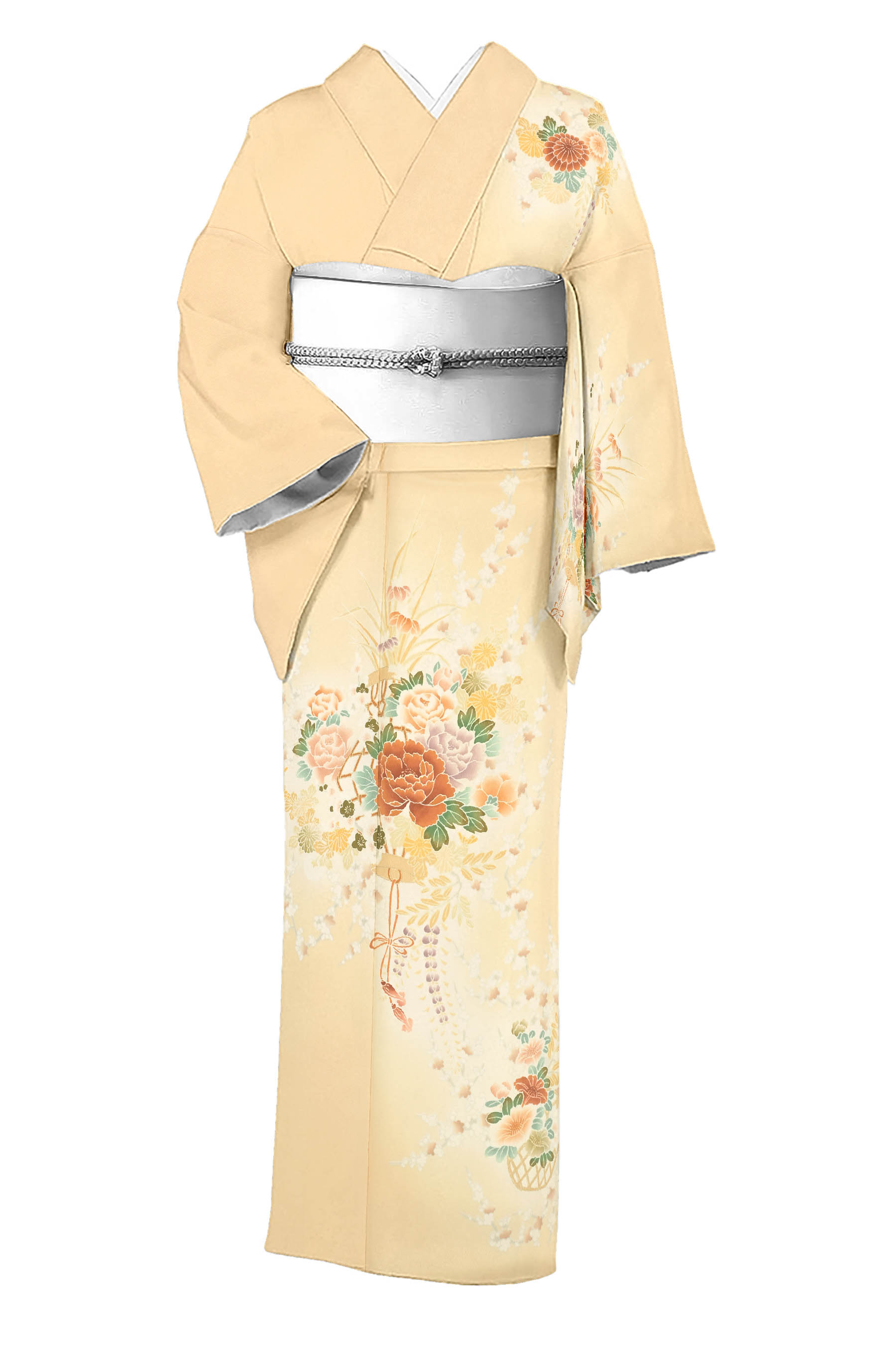 手工業友禅短い訪問着 ≪仕・中古美品≫ 「花籠」 フォーマルシーンにこの上なく九鼎大呂！ 身の丈152.5 裄64