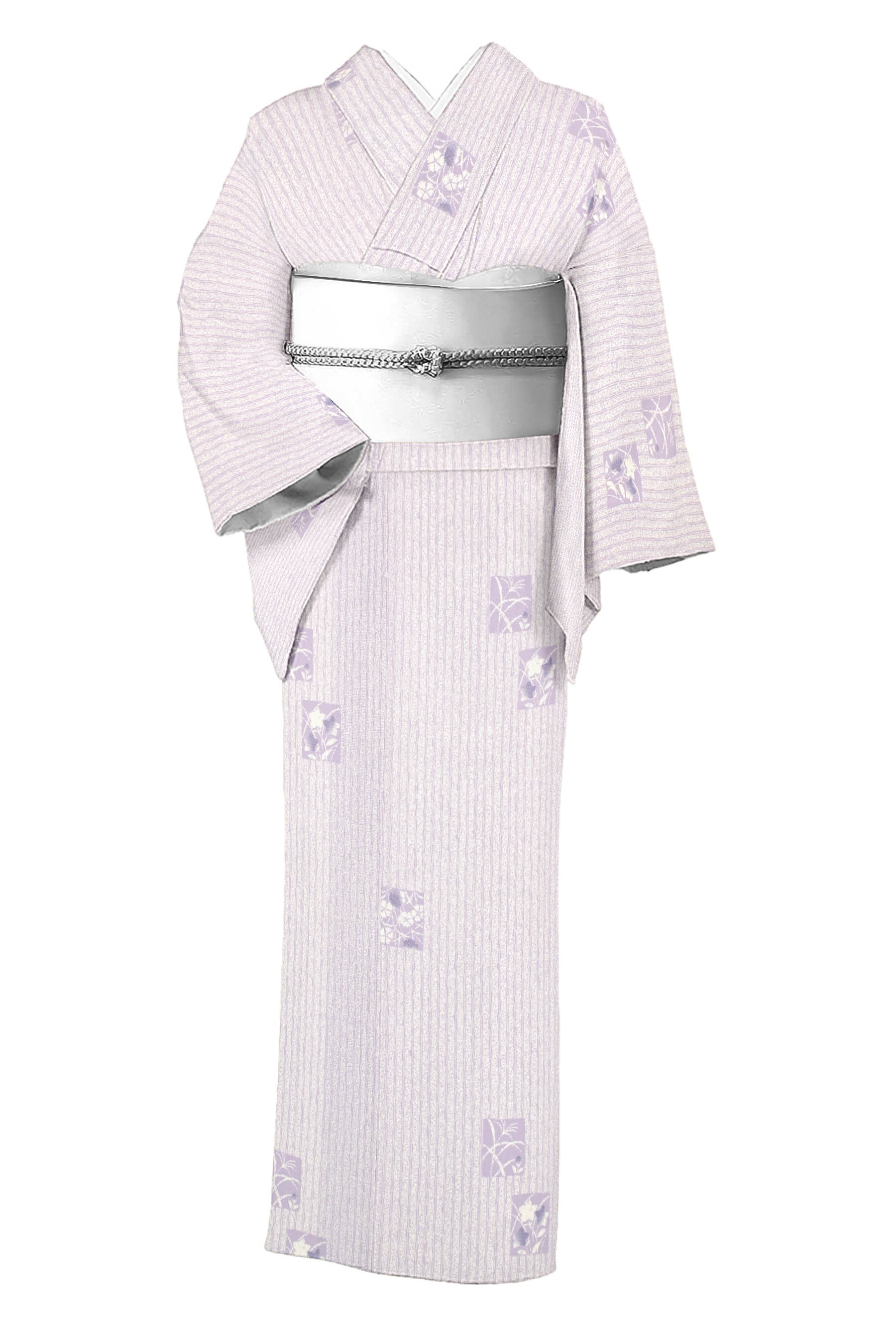 【制限事項突きやぶる！お得なエブリデイロープライス】 【夏物】 正絹仕立て上げる絽小紋 ≪御仕立てもの売り上げ金・中古美品≫ 「ブリザード地縞秋草色紙紋」 盛夏の気軽な心地よいに 身たけ164 裄69