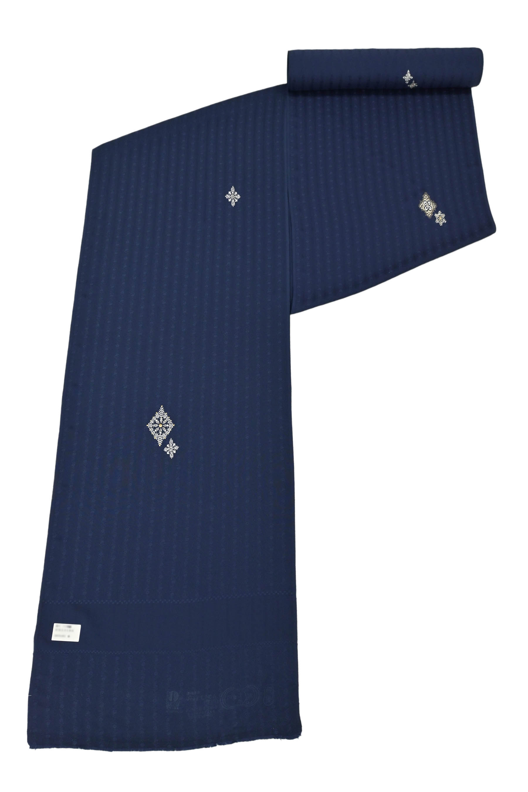【20％OFFクーポン券客体】特選総刺しゅう紋装飾小紋着尺 「たま物菱文・紺藍色」 広広とした場で思わしいの飛び柄小紋！ すっきり雅びやかな装飾、成年者の一着！
