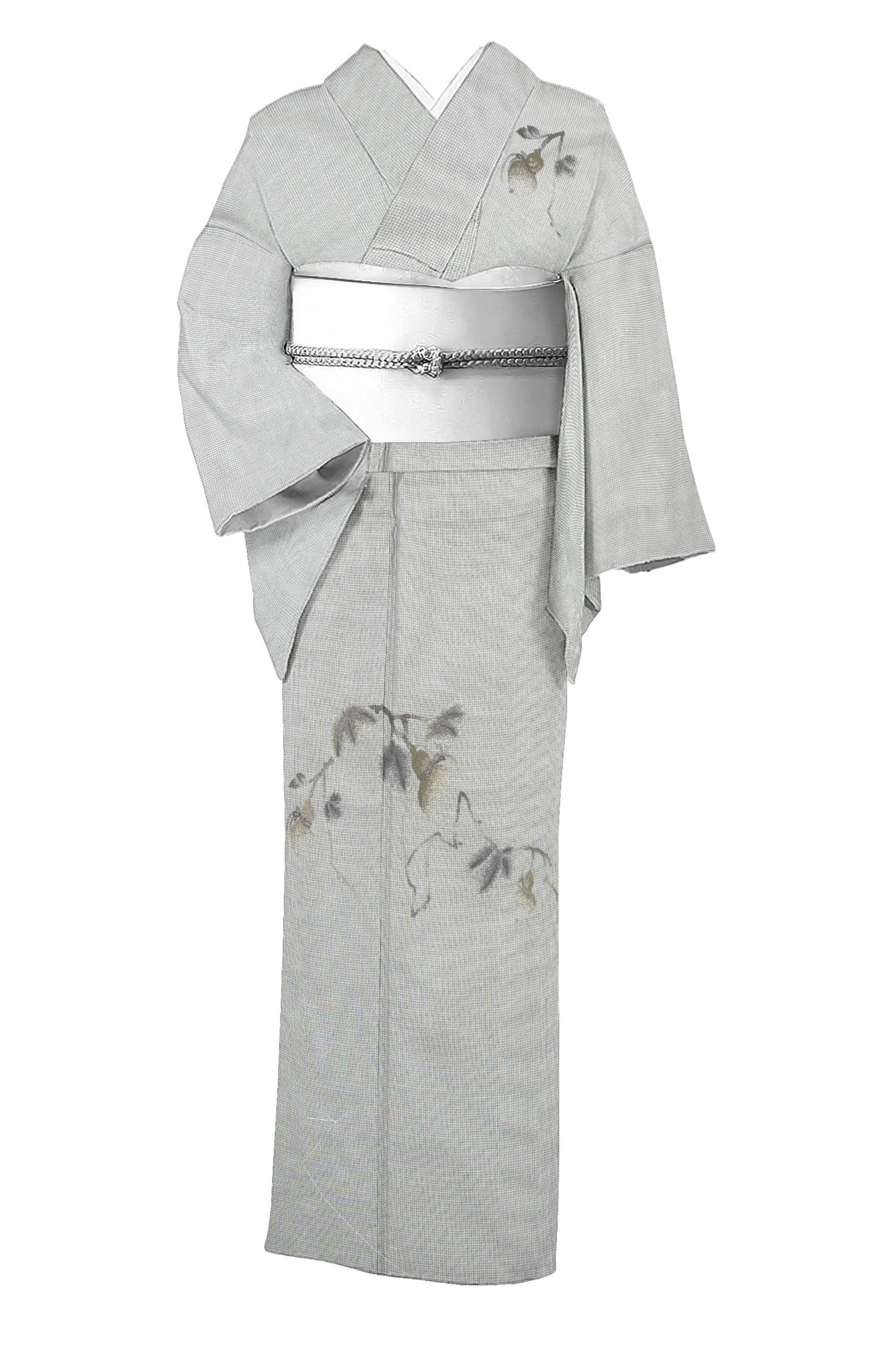 【芸術芸術使節 蒋雪英】 【相良刺しゅう】 特選芸術総手刺しゅう紬地付下 縞大島地 ≪御仕立てもの売り上げ高・中古美品≫ 「瓢」 刺しゅうのつら構え気が大きいに 身の丈149 裄64