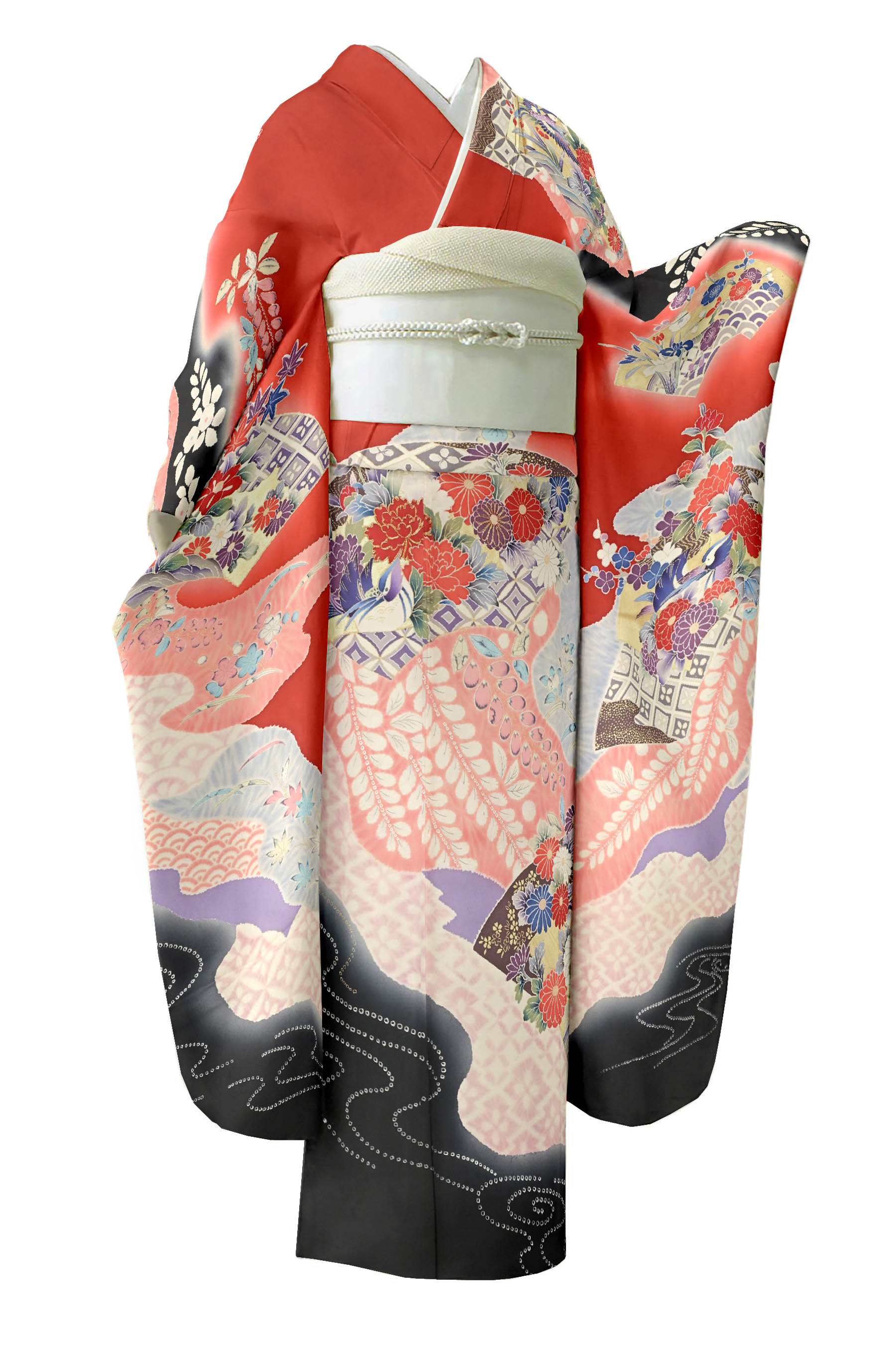 【はなやぎフォーマル】 特選名文柄友禅振袖 （仕立てもの売り上げ金・中古美品） 「有職花霞」 身たけ150.5 裄65