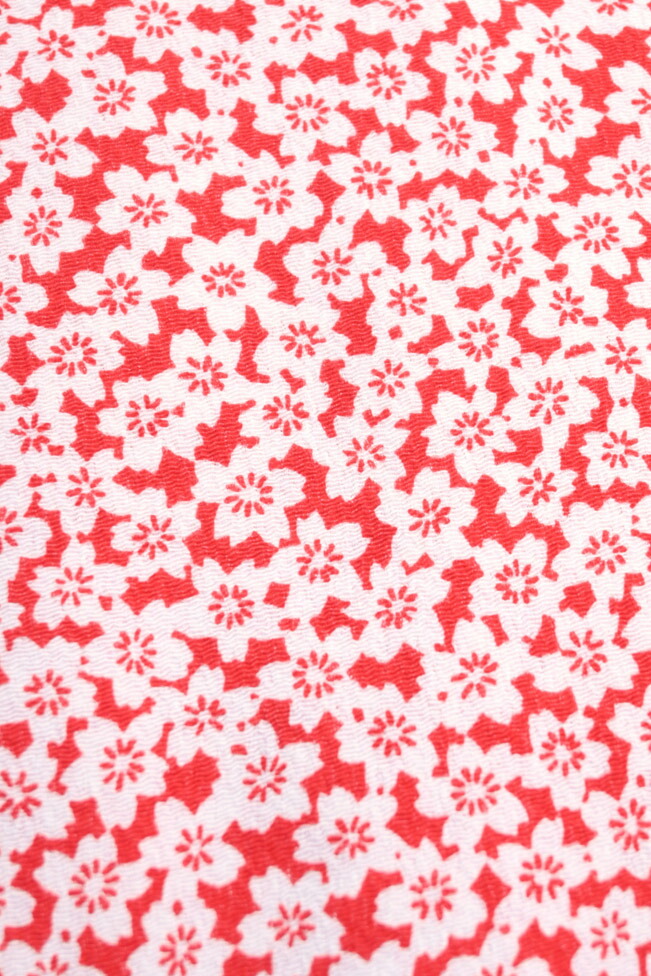 【京都富小路きねや】帯揚げ ちりめん桜小紋 (02)赤 ＃カジュアル