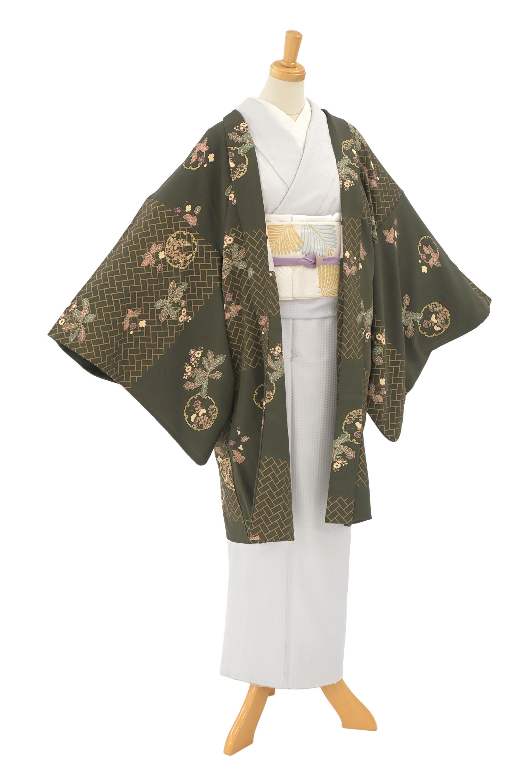 【お得なエブリデイロープライス】 正絹京染小紋地羽織 ≪御仕立て上がり・中古品≫ 「檜垣能衣彩花雪輪紋」 羽織物のおしゃれ 身丈89　裄68