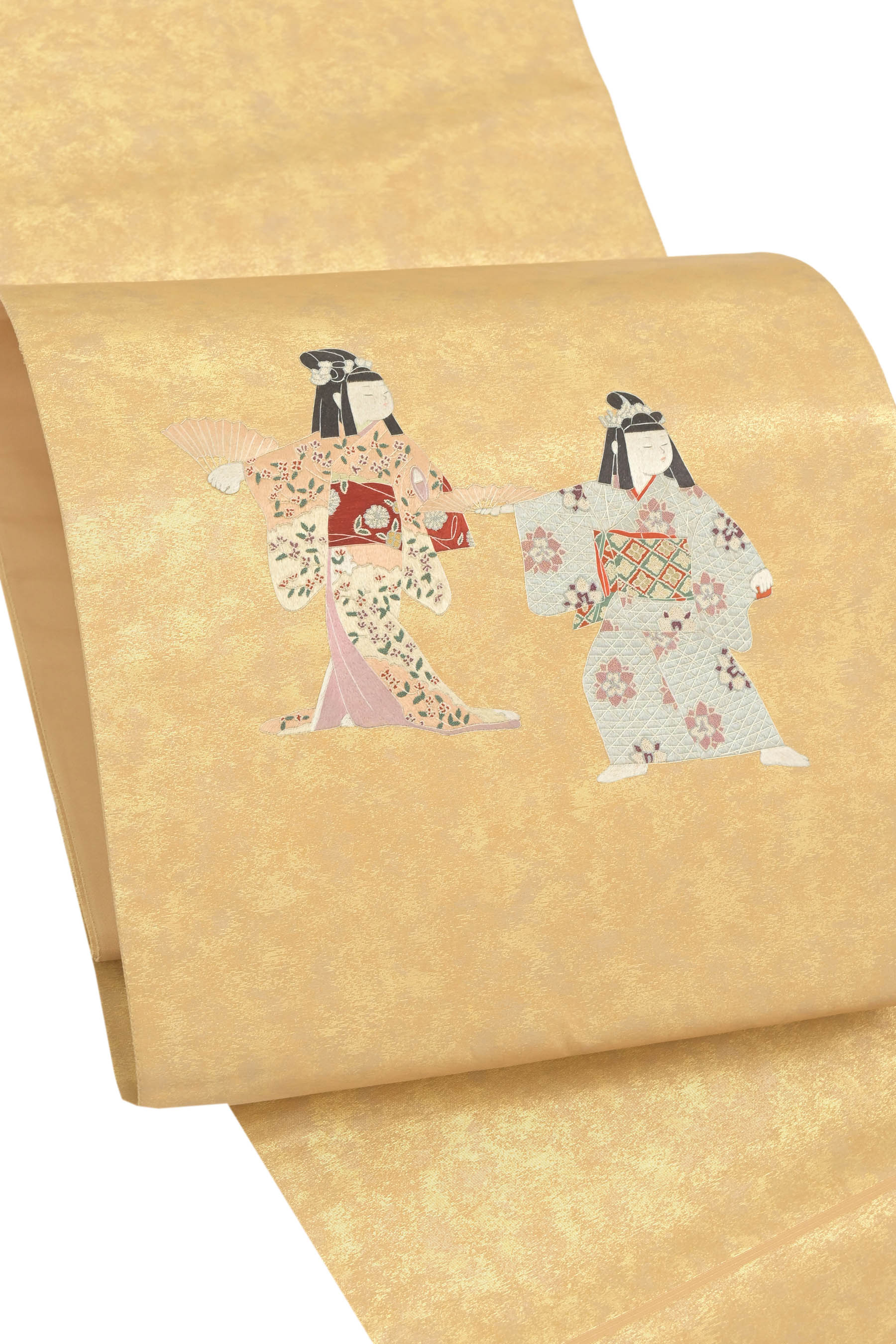特選本手刺しゅう引箔袋帯 ≪御仕立てもの売り上げ高・中古品≫ 「日本踊り」 細細たるな手刺しゅうのつら構え