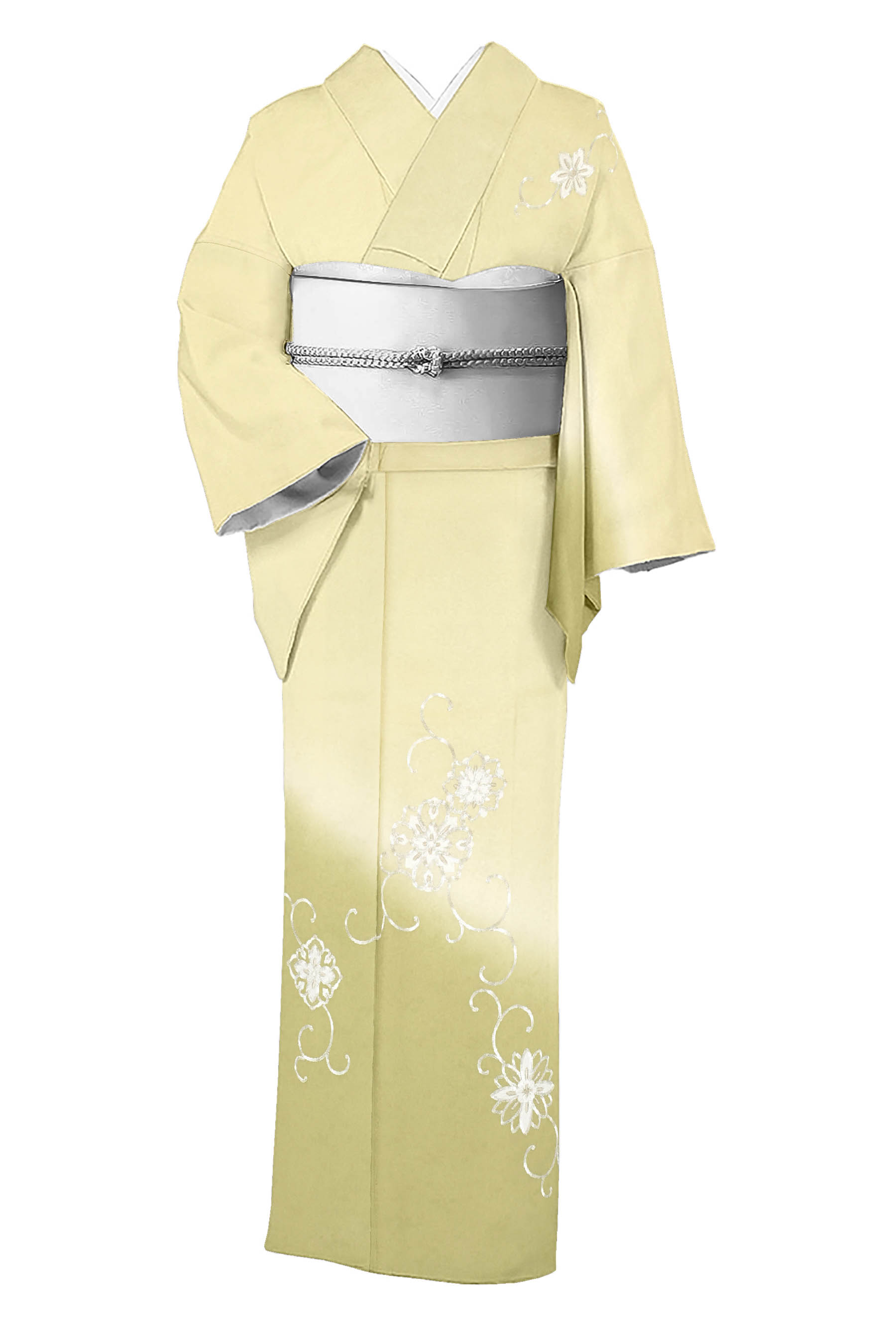 【20％OFFクーポン券客体】【京の染匠】 特選芸術刺しゅう付下げ ≪御仕立てもの売り上げ高・中古美品≫ 「唐花文」 奥ゆかしいに、高尚さ漂う和姿… 刺しゅう糸の艶感が感銘的！ 身の丈163 裄71