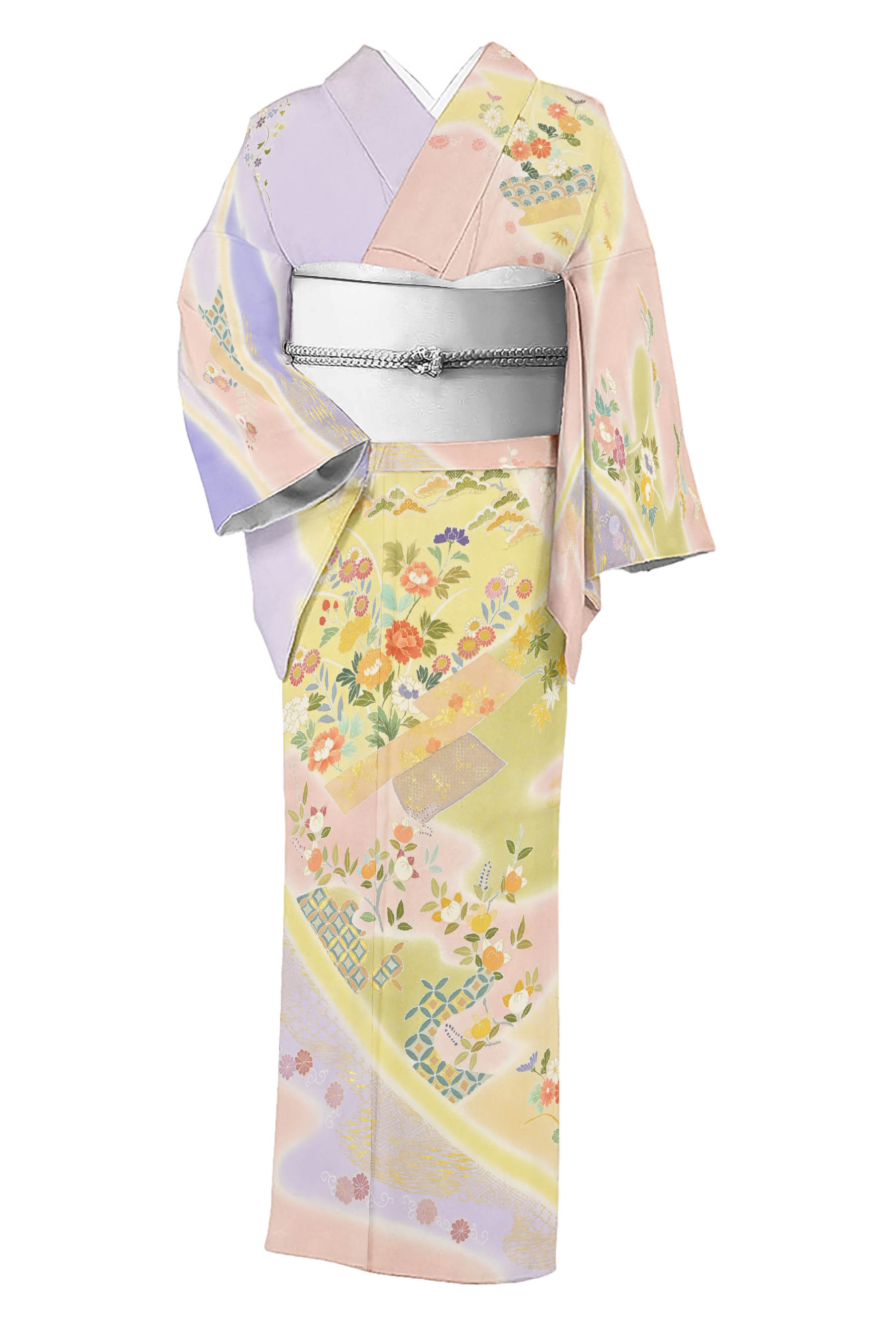 未使用　友禅　手描き　草花文　正絹付下げ訪問着　結婚式　お茶席　j471 未使用友禅手描き草花文正絹付下げ訪問着結婚式お茶席j471