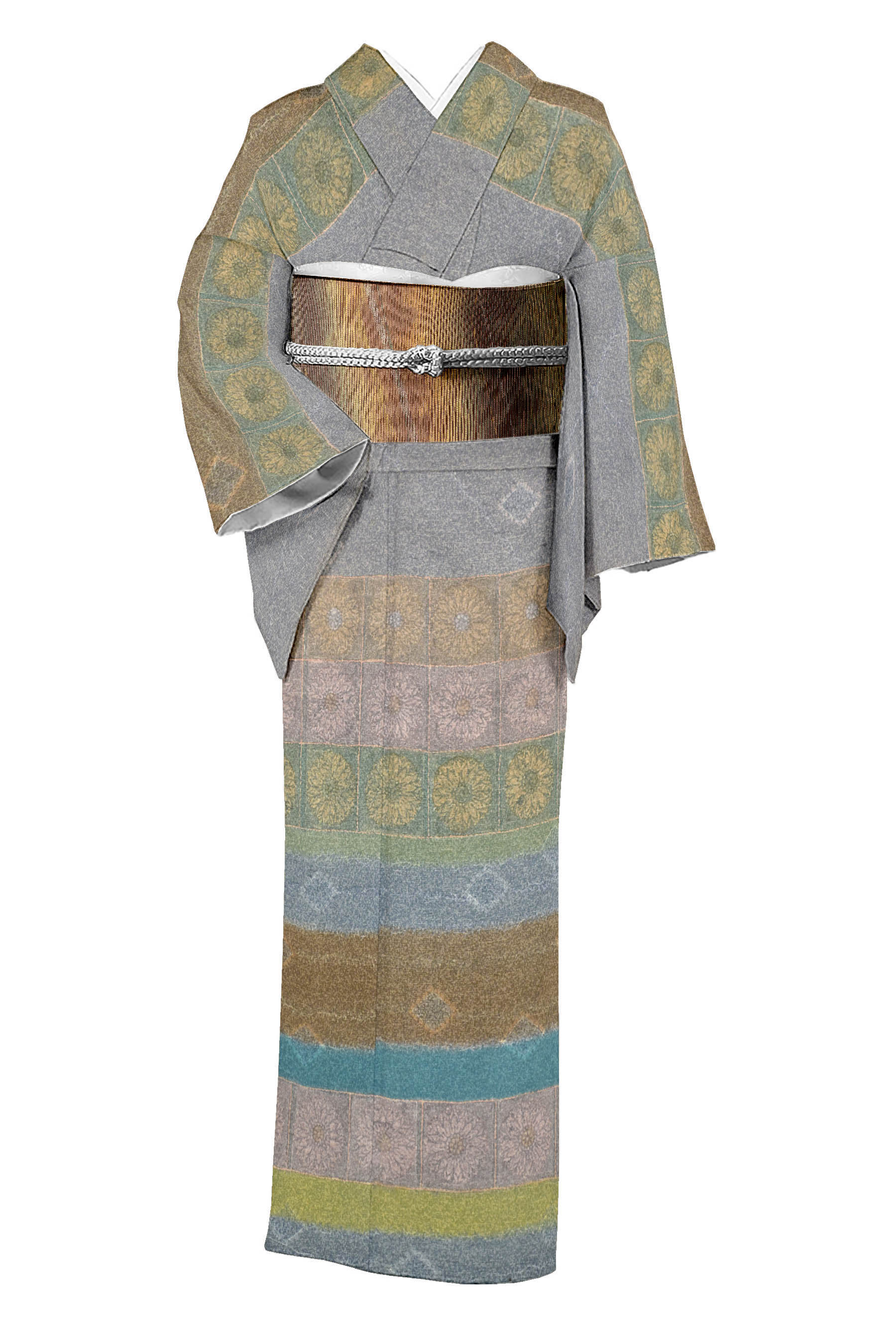 美品　証紙付き　草木染　辻ヶ花模様織り出し　色無地着物 1572132.jpg