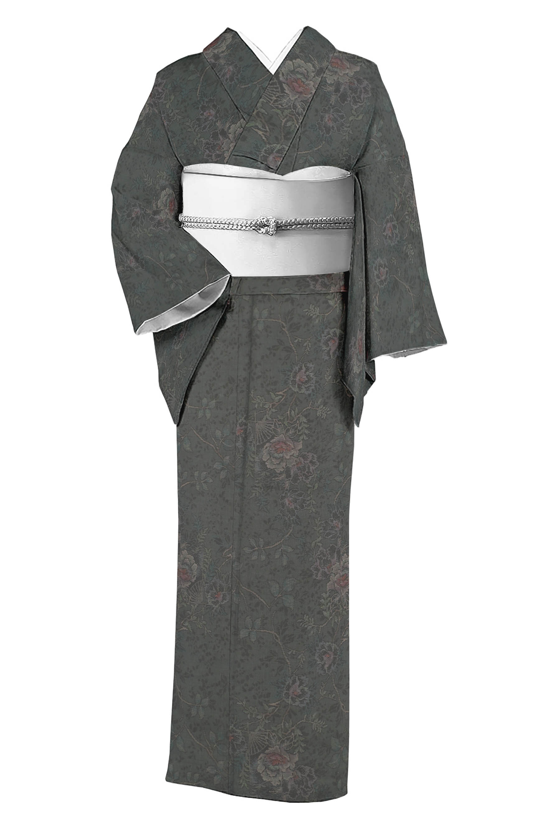【百貨店掘り出し物！】 【発祥地大島紬】 ≪お仕立てもの売り上げ高・中古美品≫ 9マルキカタス式有色絣 古代染め付ける純泥染 「扇子に名取り草」 人並み外れたお色の目論む！ 身の丈156.7 裄66