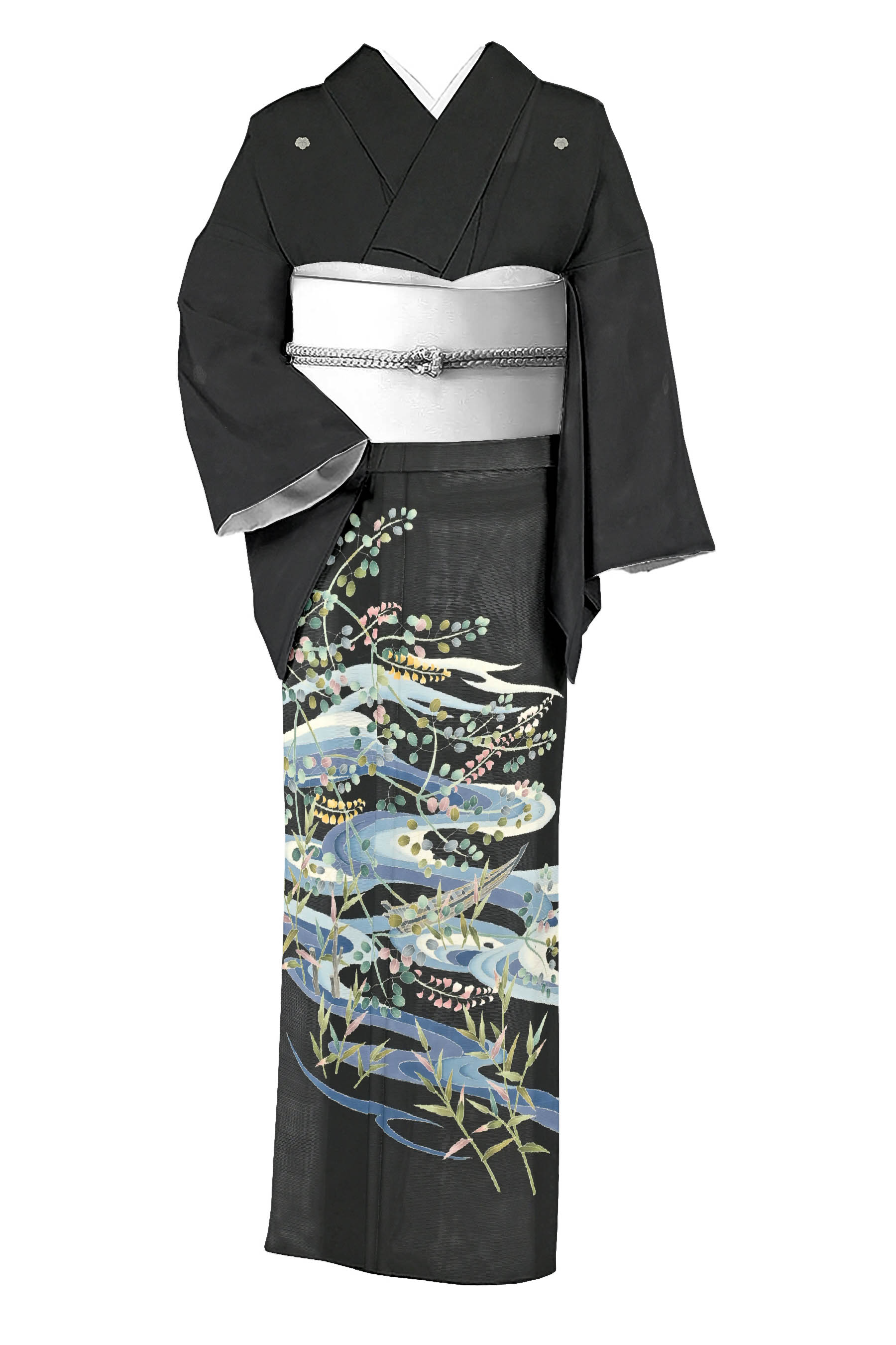 【夏着物】 【寺西一紘】 特選本加賀友禅絽黒留袖 ≪仕・中古美品≫ 「流水に小舟」 慶事に相応しき品格の友禅… 大変希少な夏の逸品！ 身丈153　裄63.5