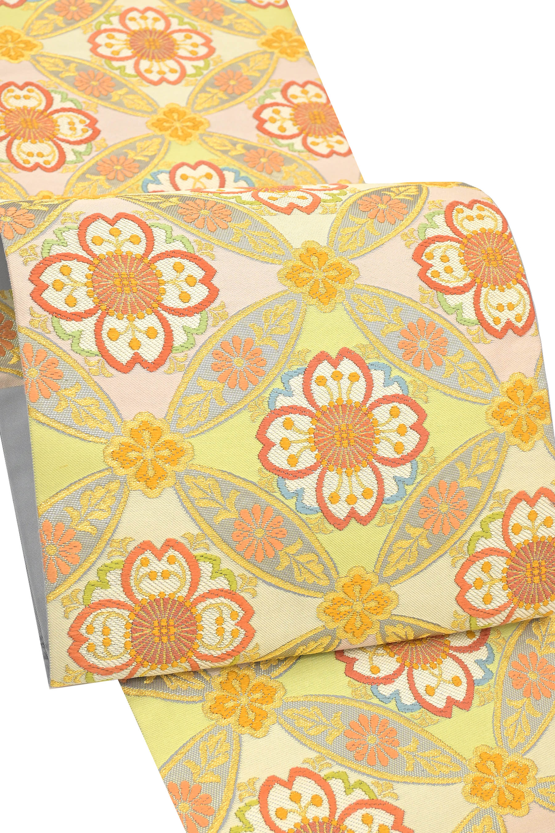 西陣 川島織物 生成ベージュ 唐織 花唐草 袋帯 六通 美品 西陣 川島