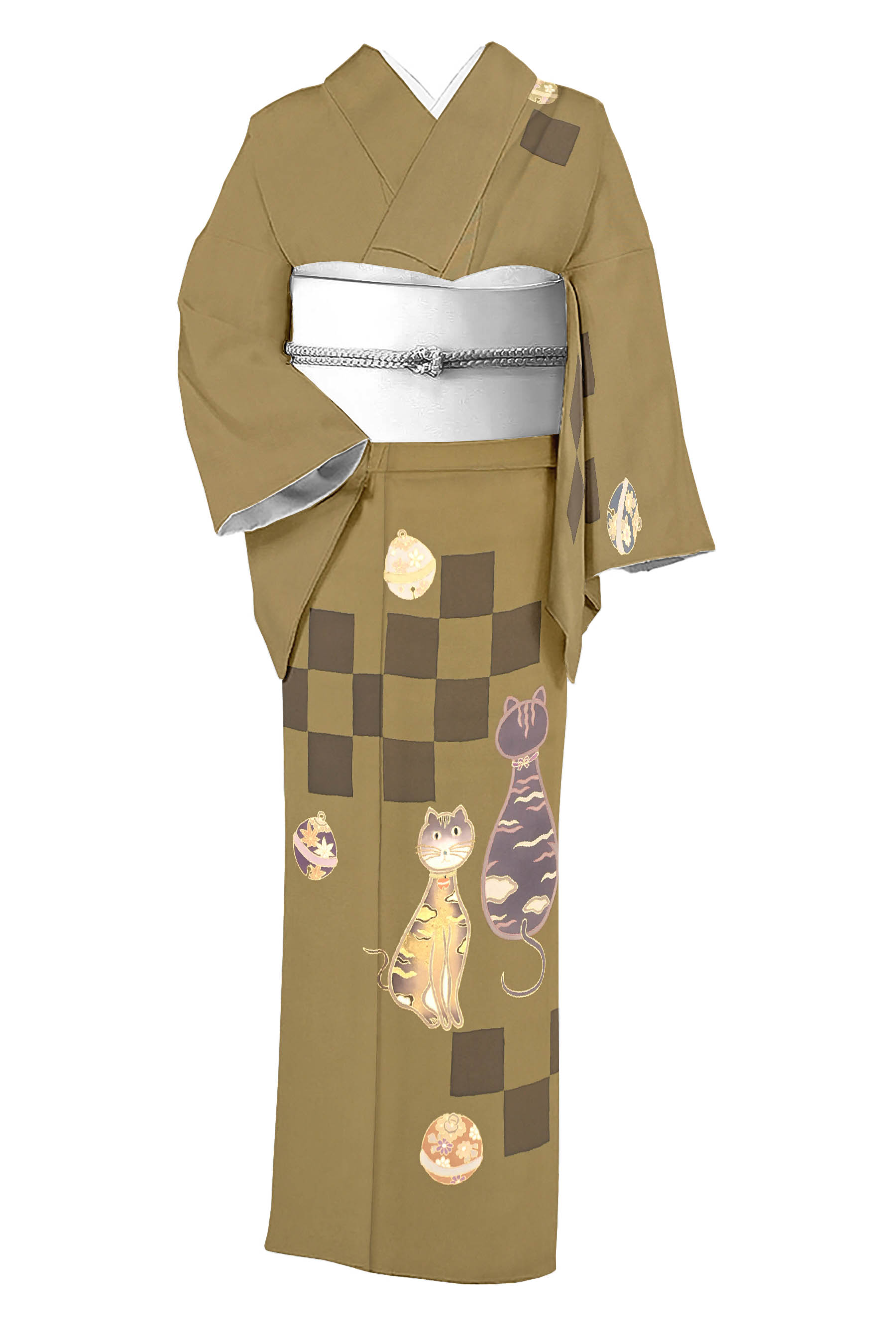 【本決算最終バーゲン】 小柄な方に！【御仕立て上がり・中古美品】 正絹創作友禅訪問着 「猫と鈴」 上品な遊び心を、そっと纏う。 身丈149　裄64.5｜京都きもの市場 店