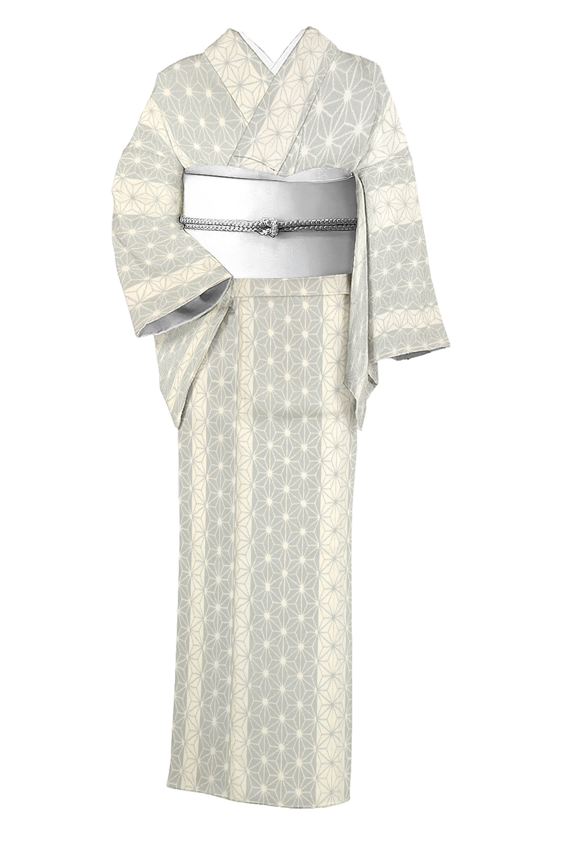 【名著調分かりやすい！定番柄の愛らしさ】 （仕・中古品） 仕立て上げる正絹単衣絣紬 「麻の葉文] ☆帯組み合わせで盛りだくさんに！ 身たけ154.5裄65.5