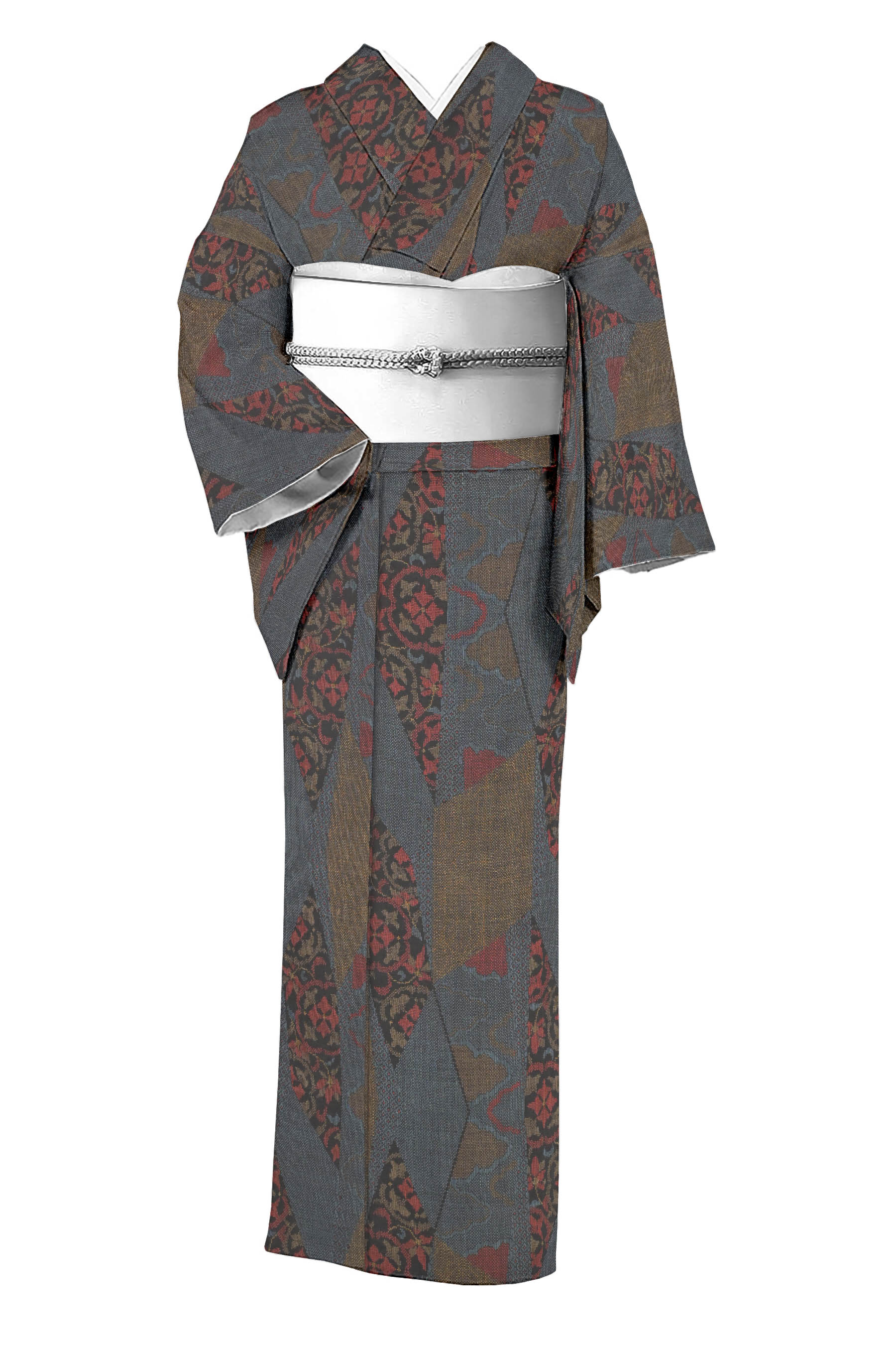 【本場大島紬】 〈お仕立て上がり・中古美品〉 7マルキ一元式 「裂取華紋」 上品カジュアル！ ☆身丈159.5 裄64｜京都きもの市場 店