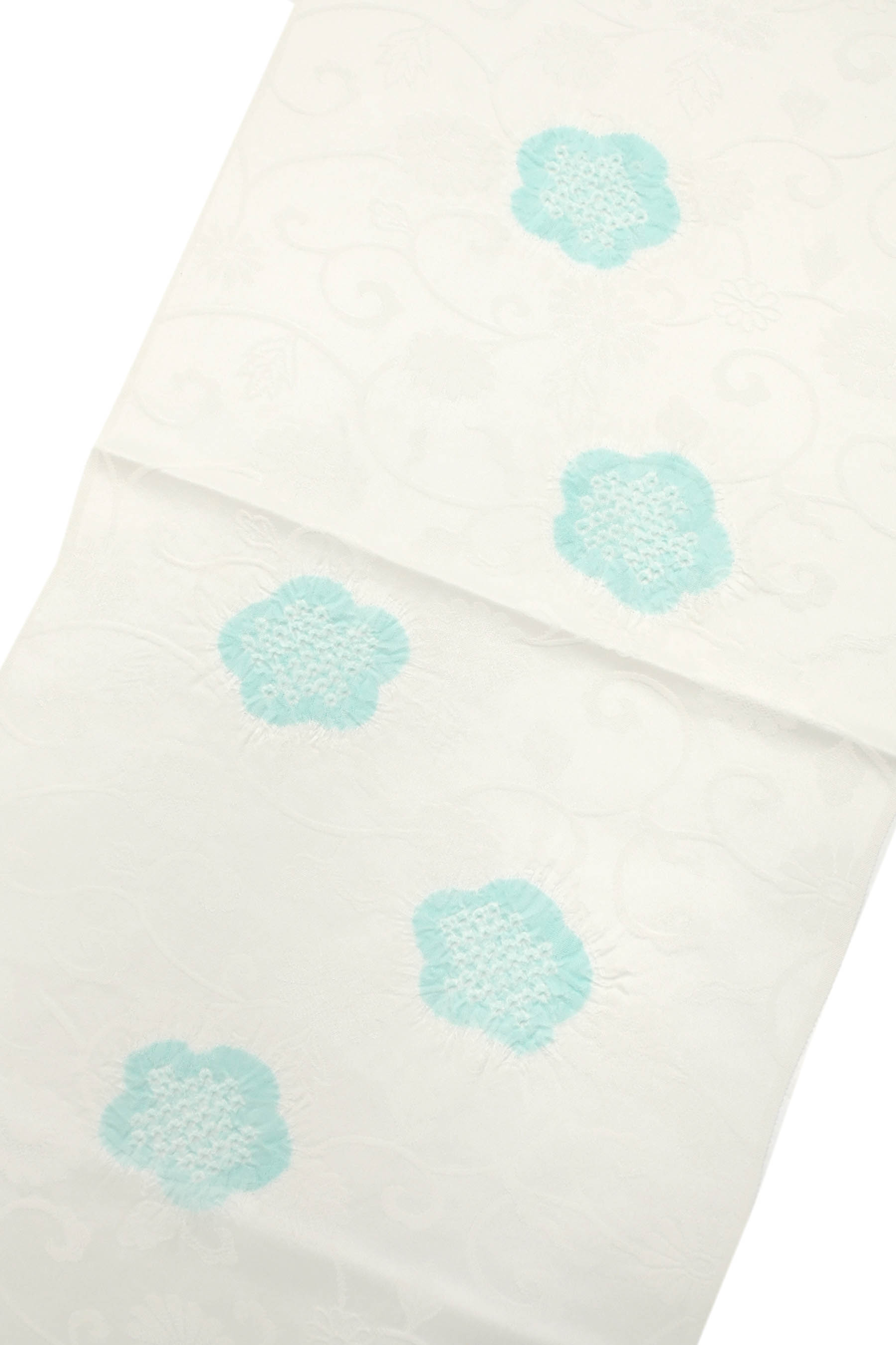 ［　人気商品が再入荷　］ 【京都富小路きねや】綸子梅絞り帯揚げ 菊唐草地紋 （06）水色
