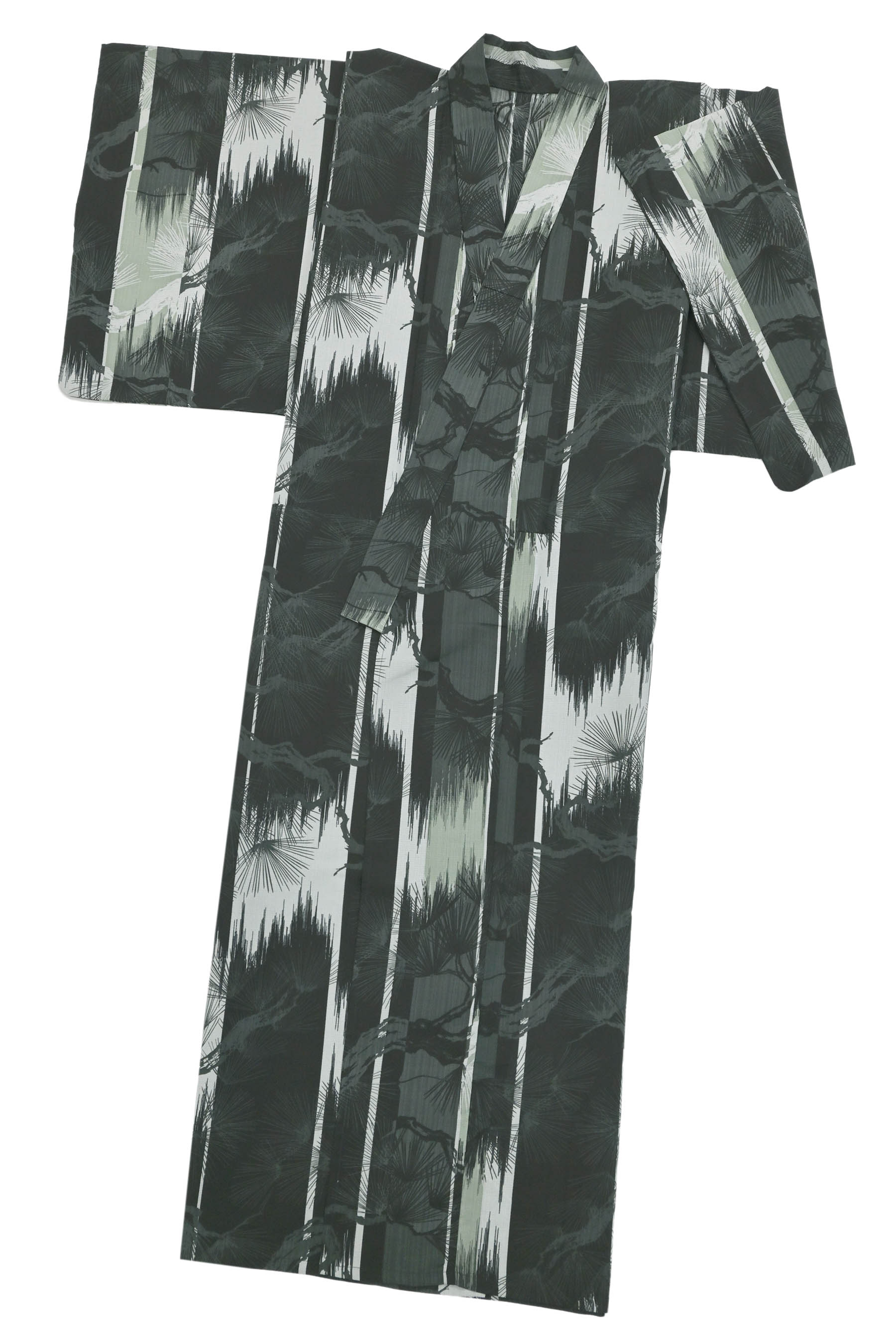 ●【メンズ浴衣】 お仕立てもの売り上げ金浴衣 L大きさ -JAPAN STYLE- 「破れ目縞に松枝・青磁鼠」身たけ145 裄74
