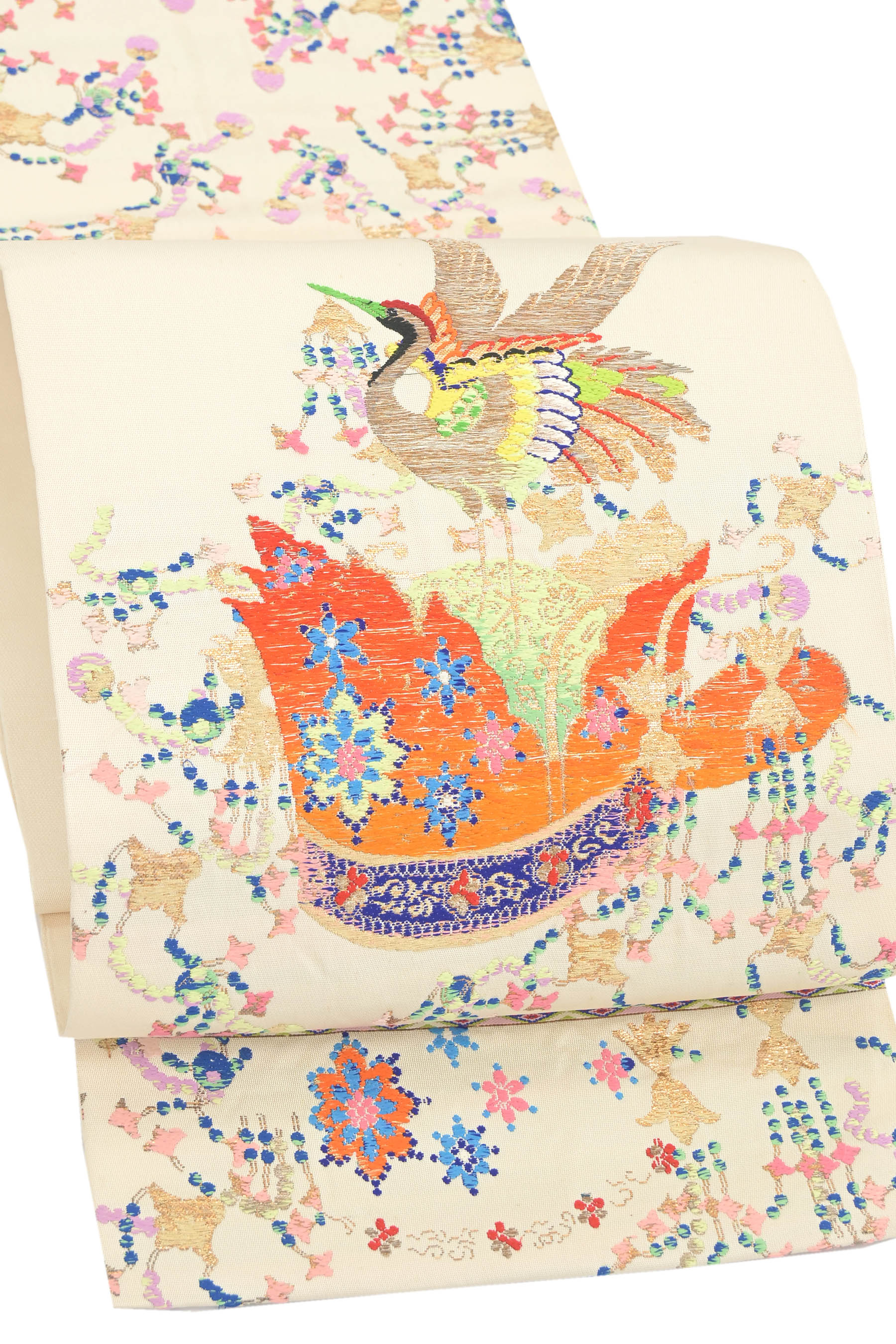 彩の巫女寄せ！ 【幻の芸術芸術品】 【龍村平蔵製】 名篇手織り本袋帯 （仕・中古品） 「千代乃冠錦」