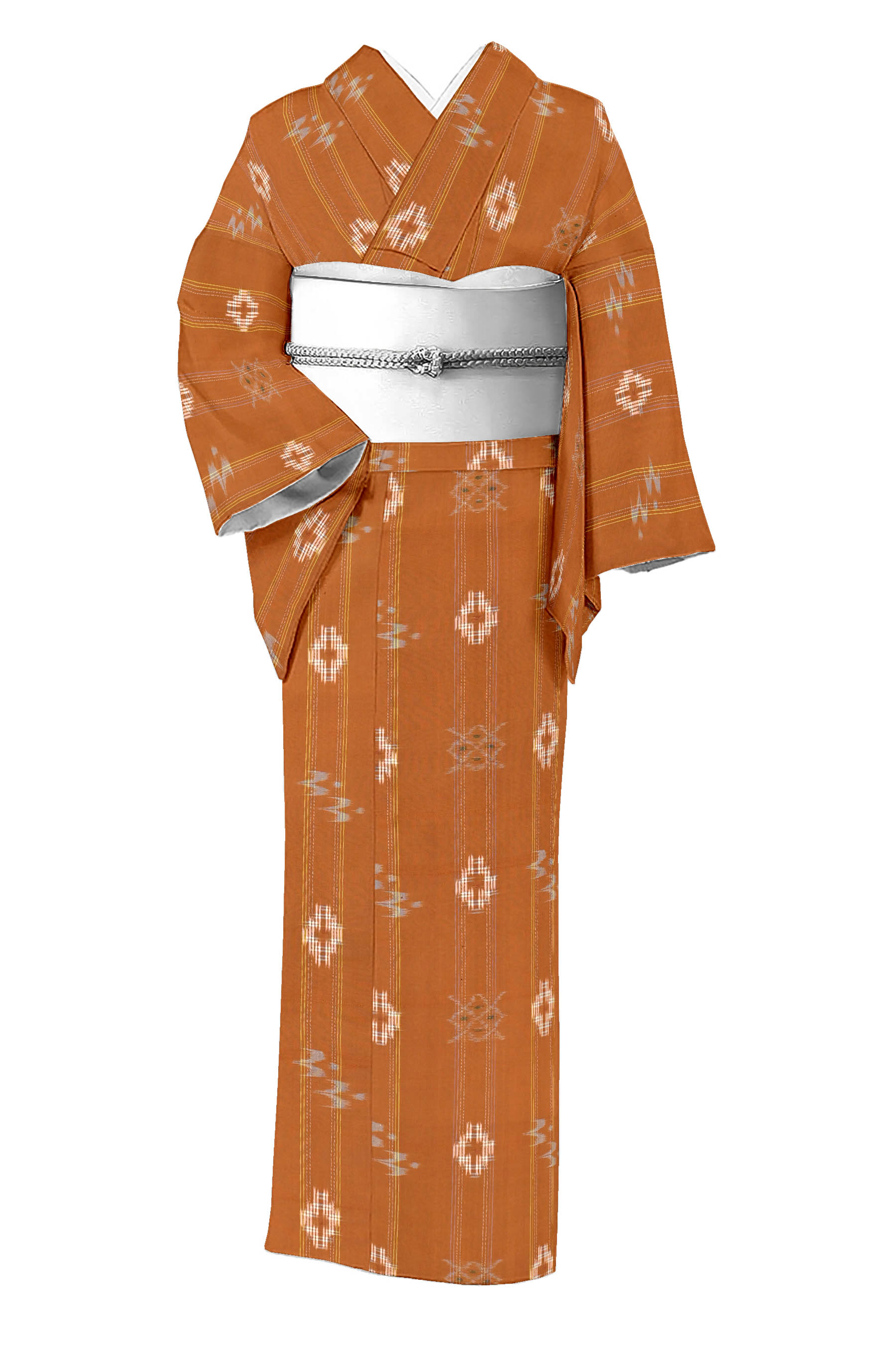特価！ 美品 夏着物 証紙付“トゥイグワーの粋なリサイタル”琉球絣 1886 美品 夏着物 証紙付 正絹“トゥイグワーの粋なリサイタル”琉球絣 1886
