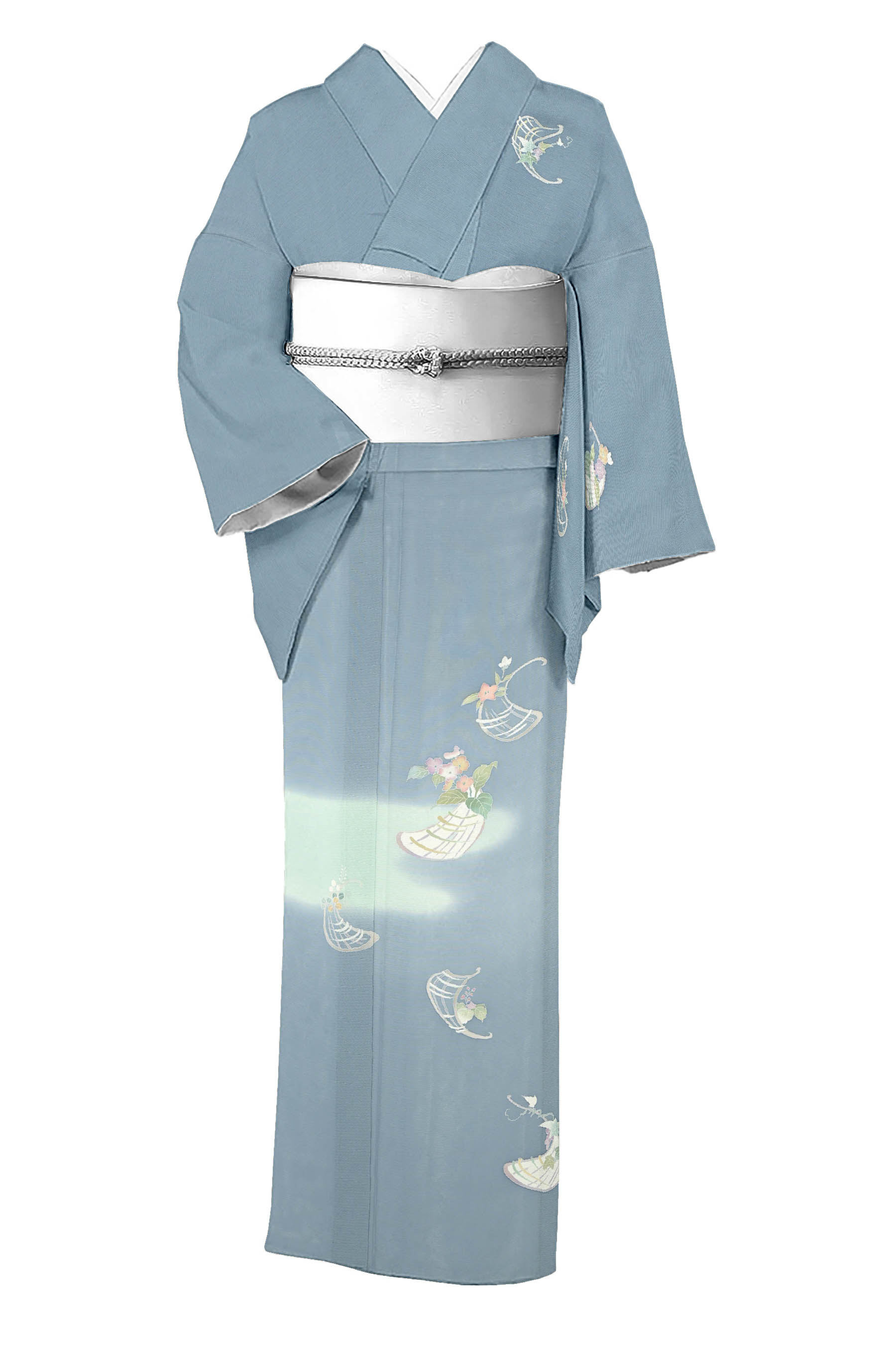 【制限事項突きやぶる！お得なエブリデイロープライス】 【夏物】 正絹手産業染絽付下 ≪御仕立てもの売り上げ高・中古美品≫ 「風趣花籠紋」 盛夏に冷やりとしたな原料品感 身の丈148 裄65.5