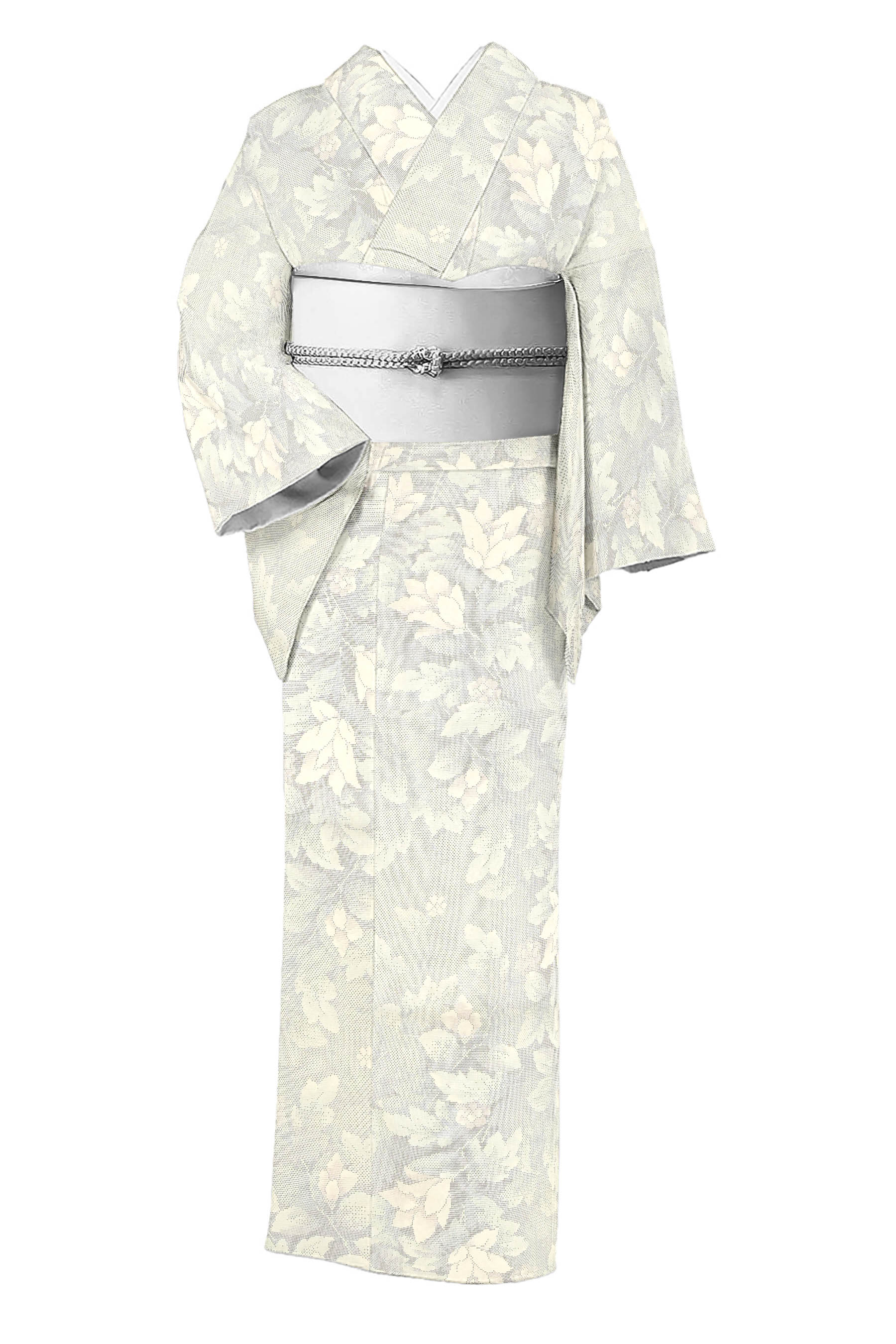 【発祥地白大島紬】 7マルキ式カタス・有色絣 ≪お仕立てもの売り上げ高・中古美品≫ 「彩花苑」 スッキリと淡色の白大島！ 雅びやかな塗り付けるの余暇活動性香る良柄の一枚！ 身の丈159 裄63