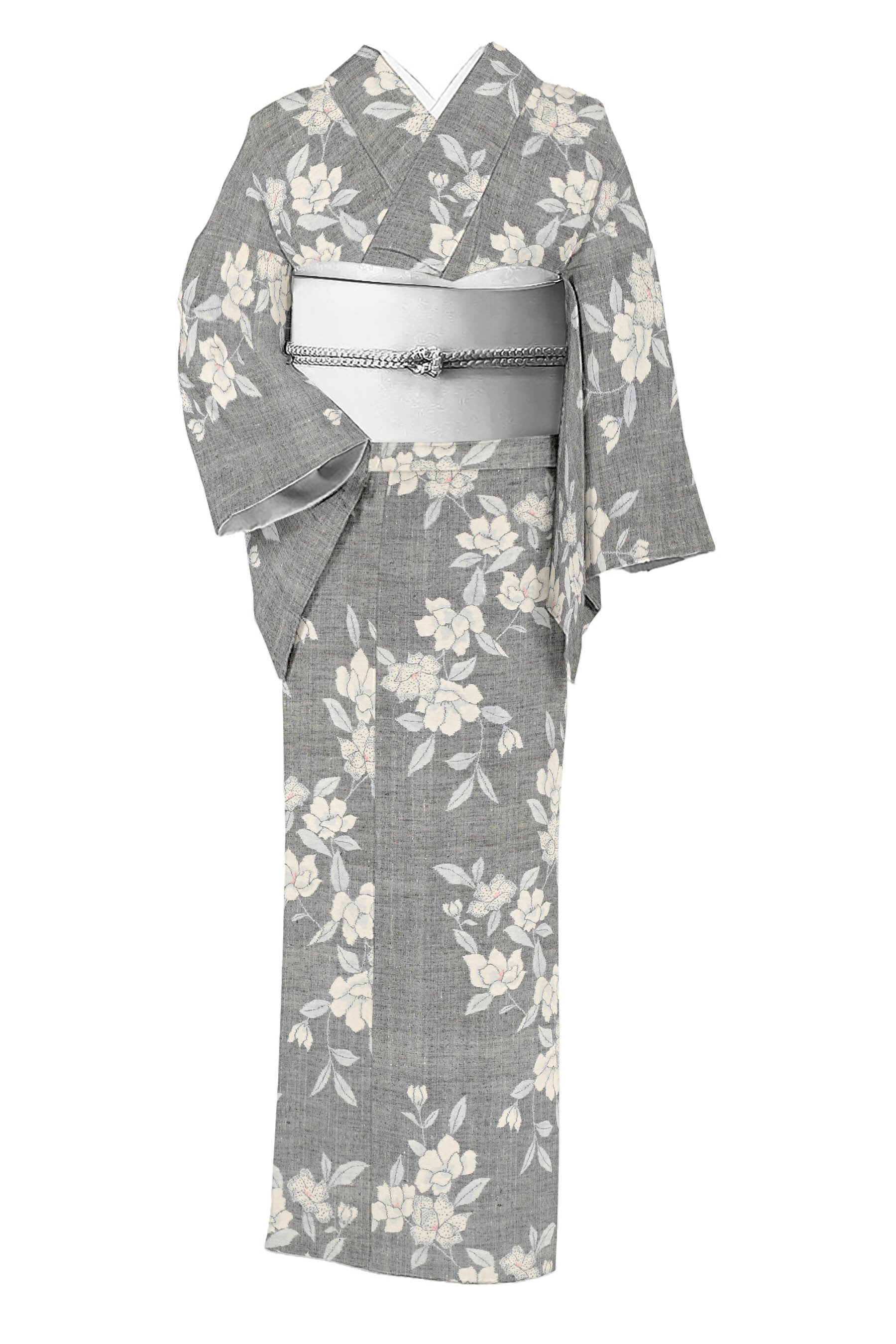 【十日町紬】 〈お仕立てもの売り上げ高・中古品〉 仕立て上げる正絹謂われ因縁絣紬 「花枝」 帯合わせ盛りだくさんに！ 身の丈151.5 裄68