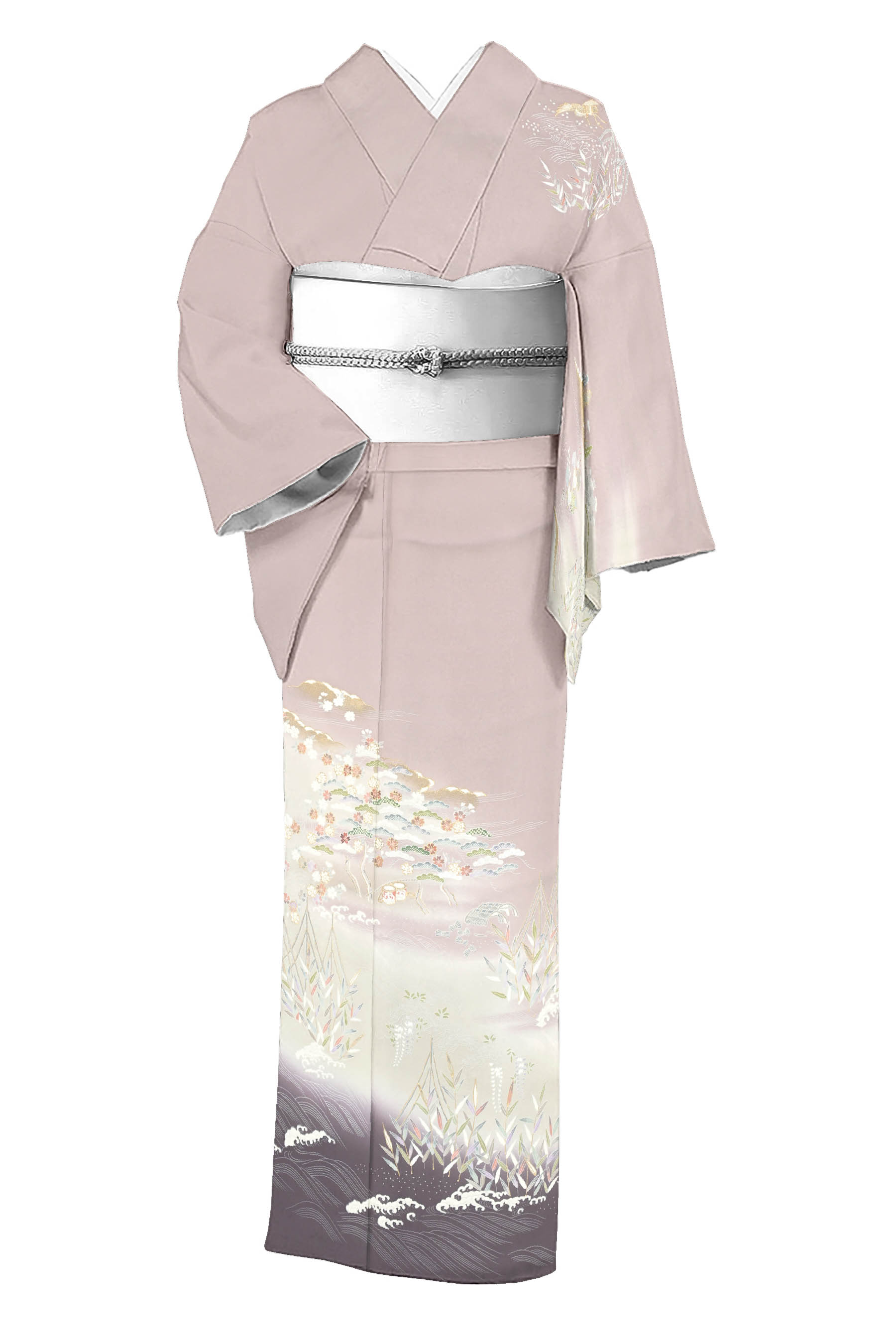 手加工友禅訪問着 ≪仕・中古美品≫ 「波間に草花」 フォーマルシーンに絶対重宝! 身丈153 裄65|京都きもの市場 店