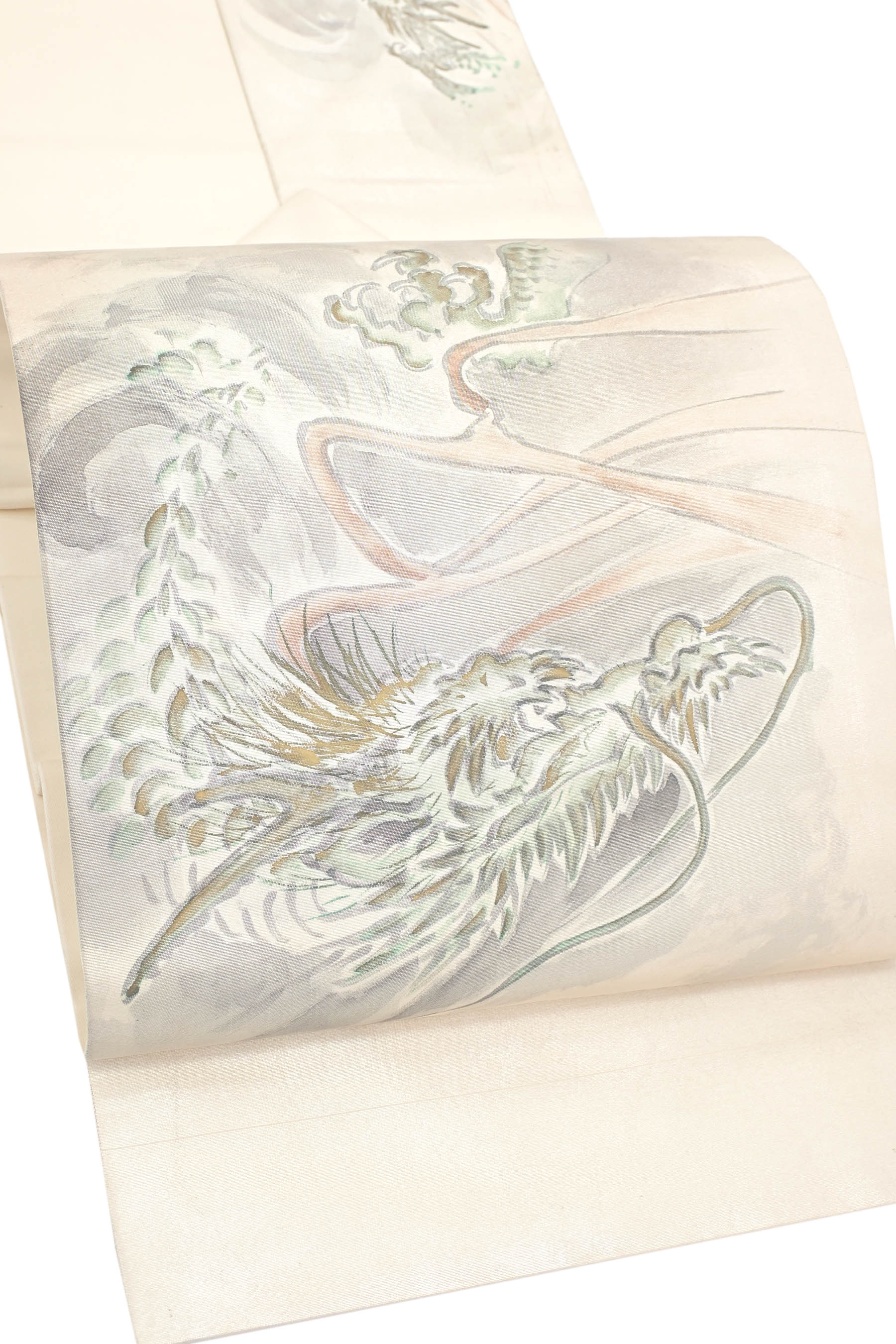 【お仕立て上がり・中古美品】 正絹手描引箔九寸名古屋帯 「雲間に遊ぶ龍」 訳アリにつきお値打ち！