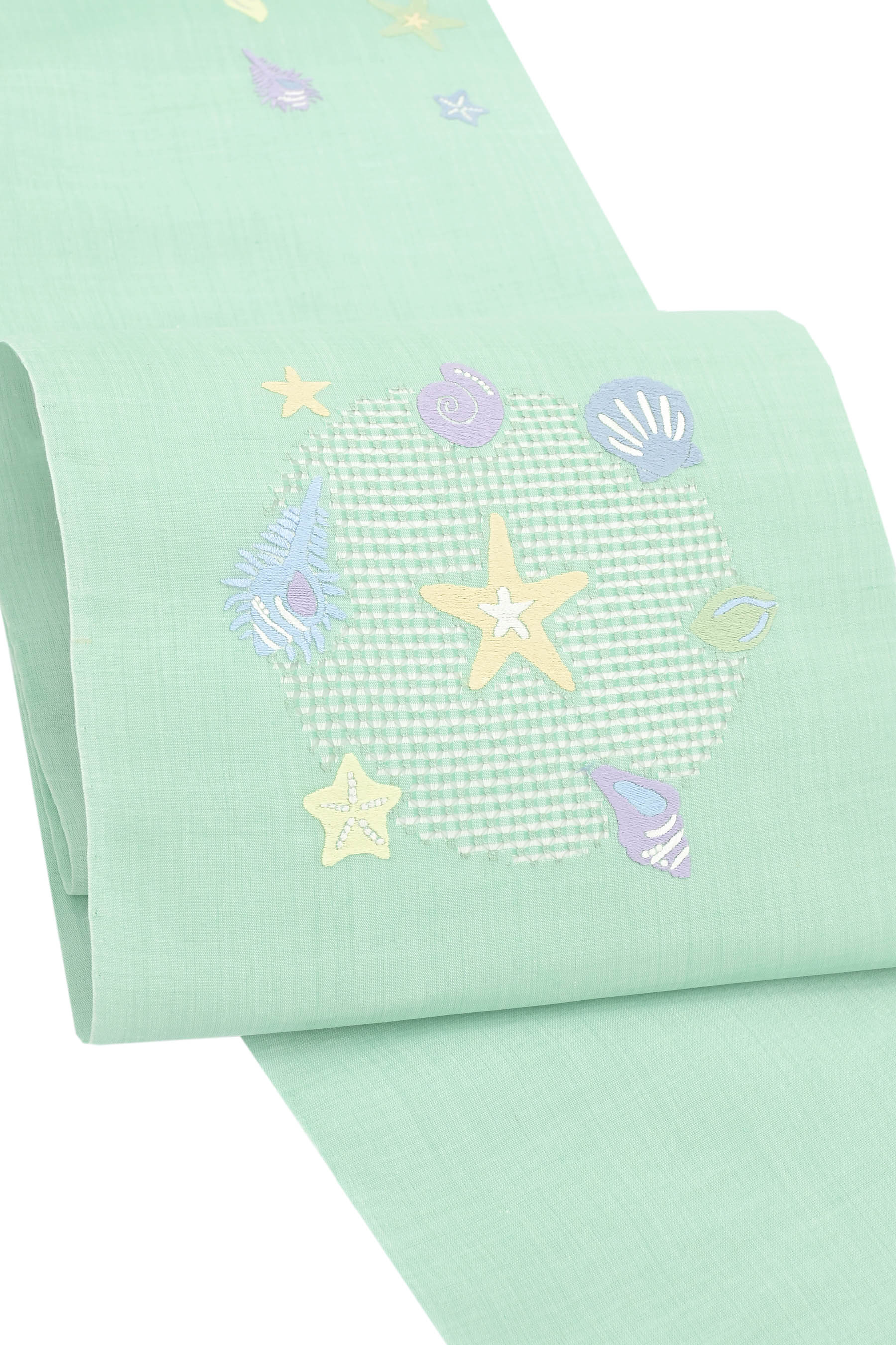 【本決算最終バーゲン】【夏・単衣】【京の名工房】 特選手刺繍麻九寸名古屋帯 問屋別注品 「貝」 手刺繍の存在感&hellip; こだわりの別注柄！｜京都きもの市場 店