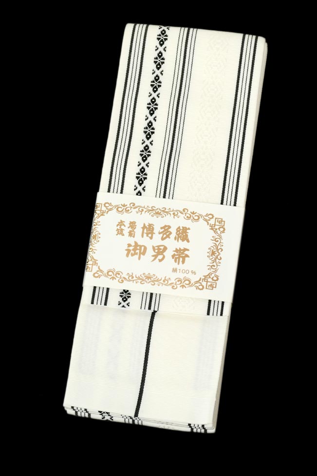 Web制限事項商いもの [男物] 発祥地博多織角帯 献上/白×黒 (2334)