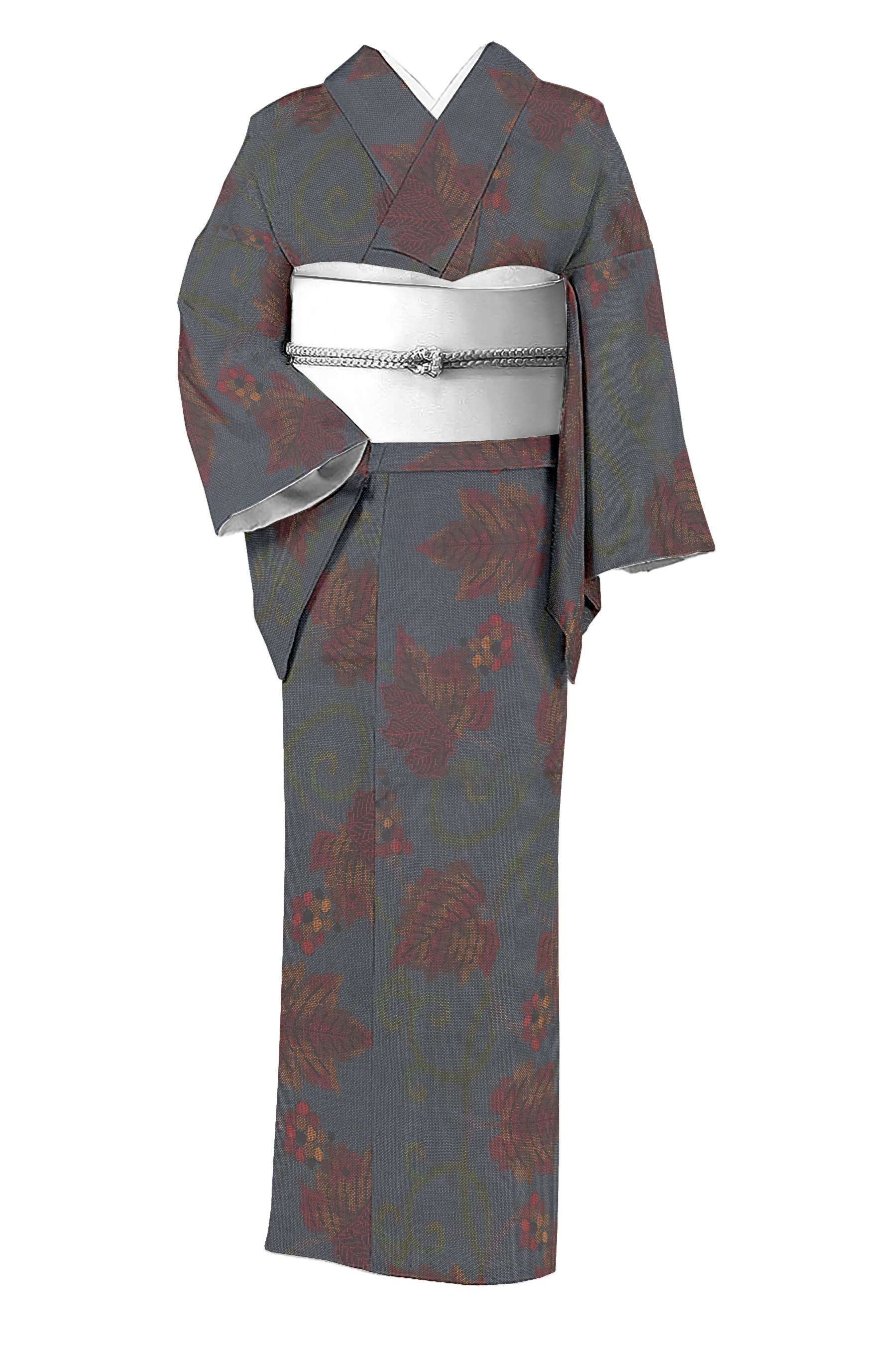 【決算前の超在庫処分市】 【大島紬】 〈お仕立て上がり・中古品〉 7マルキ一元式 「ぶどうつる葉」 味わい深い芸術的な一着! ☆身丈152.6 裄63.2|京都きもの市場 店