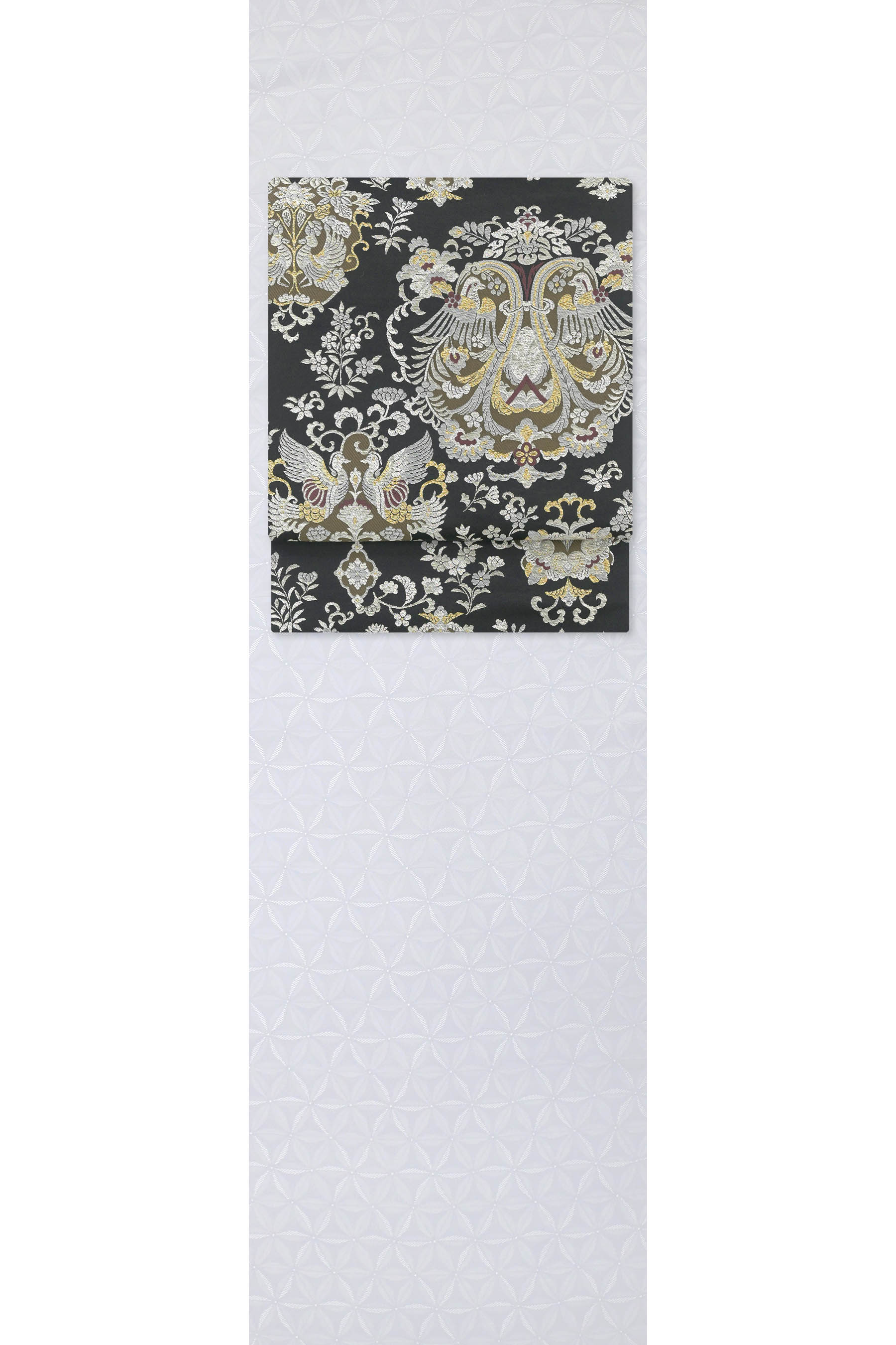 【20％OFFクーポン券客体】【御召しもの＋帯2点書き割り】【山口芸術布切れ】 特選紋装飾色無地着尺 ※八掛付き添い人 【岡文布切れ】 特選西陣織袋帯