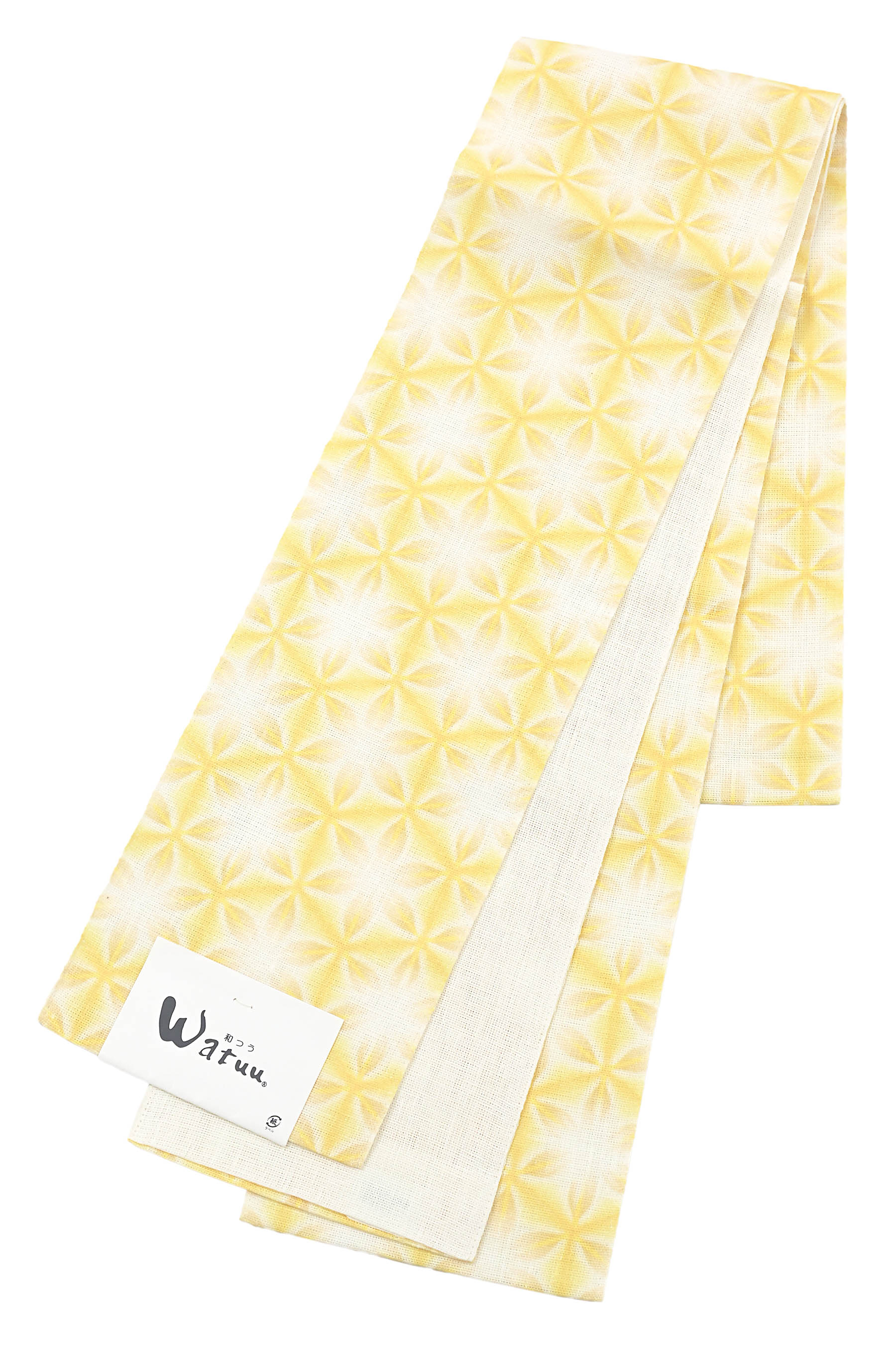 【単衣・夏】 麻半巾帯 ～Watuu～ ≪仕・新品≫ 「雪花絞り×黄色」 風を纏う、冷やりとしたな雪花… 好いたらしい長尺！