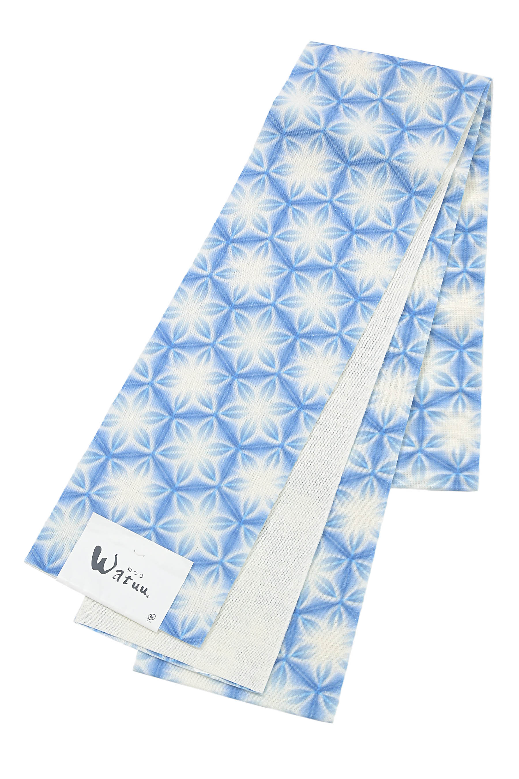 【単衣・夏】 麻半巾帯 ～Watuu～ ≪仕・新品≫ 「雪花絞り×青碧」 風を纏う、冷やりとしたな雪花… 好いたらしい長尺！