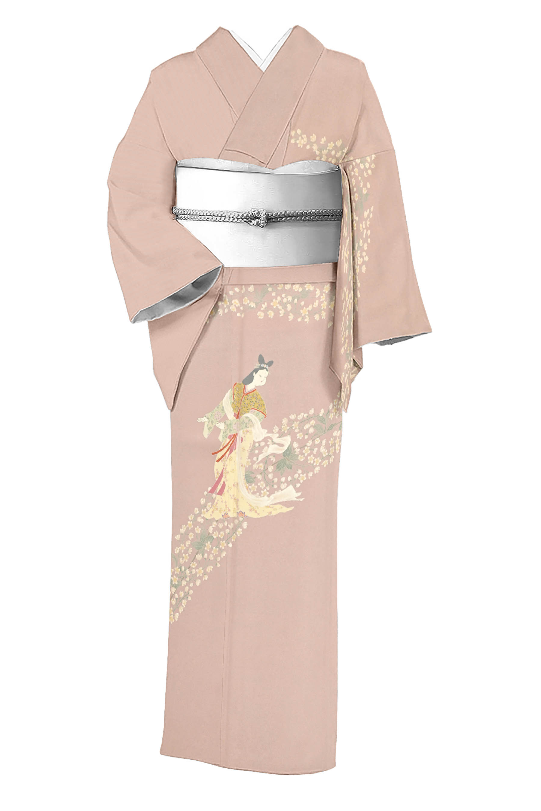 【20％OFFクーポン券客体】【初代 由水十久】 【バス発着場取りまわし品】 珠玉本加賀友禅短い訪問着 ≪御仕立てもの売り上げ高・中古美品≫ 「天女」 命宿す事こまかな筆使い走り。 芸術的ありがた味高まる名篇。 身の丈154 裄63