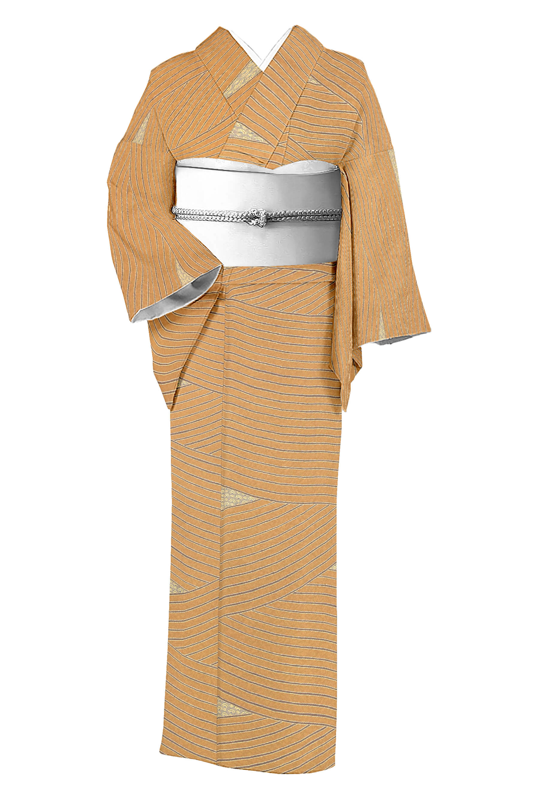 【千地泰弘】 本手加工友禅小紋 ≪御仕立て上がり・中古美品≫ 「縞襲ね」 比類なきセンス！ 染色界の鬼才の世界観！ 身丈155.5　裄65.5