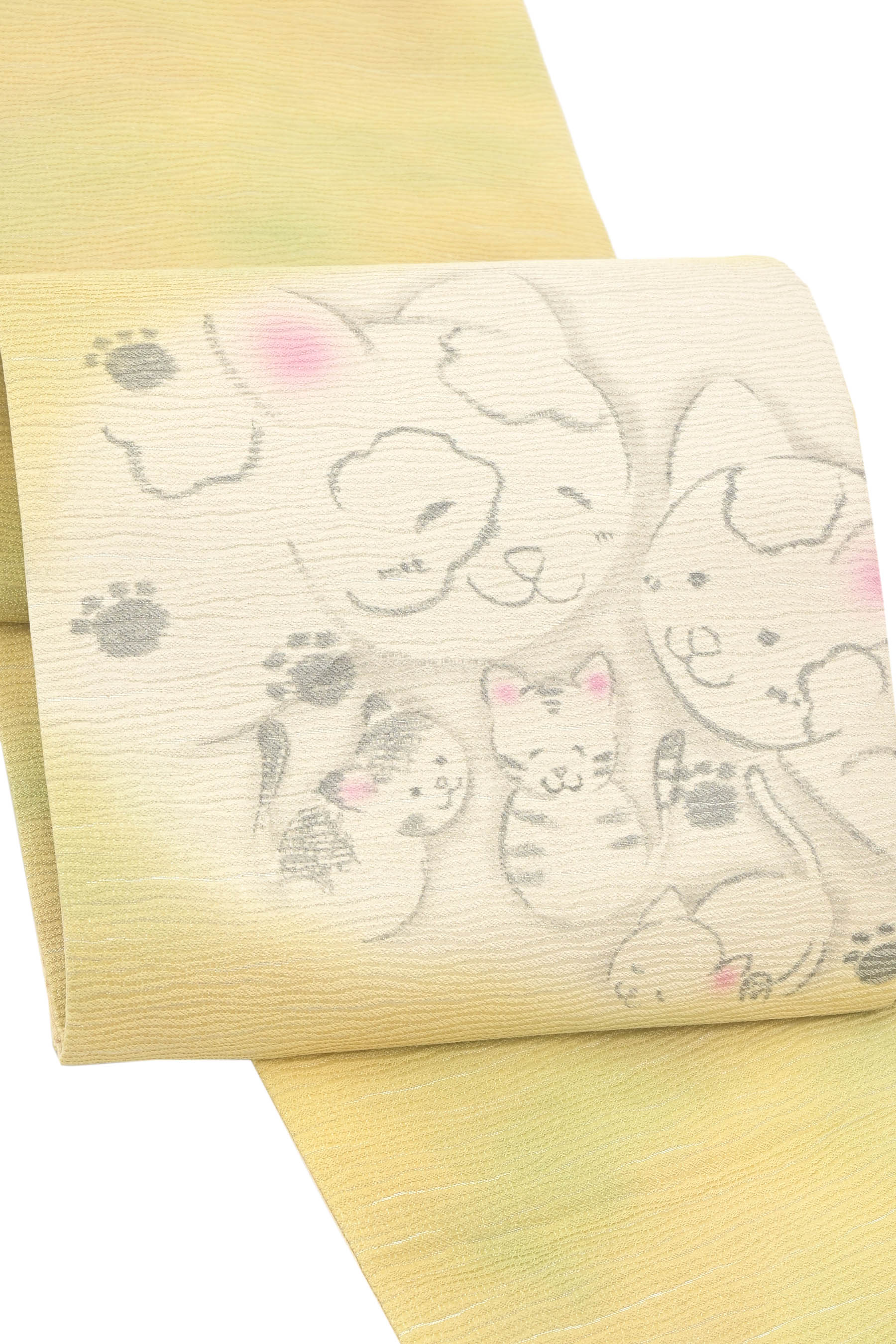【20％OFFクーポン券客体】【お仕立てもの売り上げ金・中古美品】 仕立て上げる墨付き染袋帯 「猫の身寄り」 ☆猫たちがくれる、ひと休み。猫妄りがましいさんに！