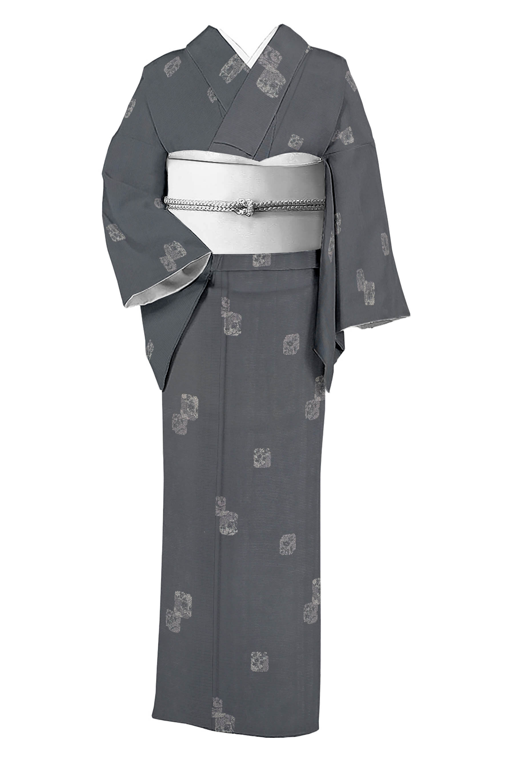 【夏物】 〈お仕立てもの売り上げ高・中古品〉 仕立て上げる正絹絽小紋 「色紙顕花植物」 スッキリ冷やりとしたな一着！ ☆身の丈153.4 裄67.4