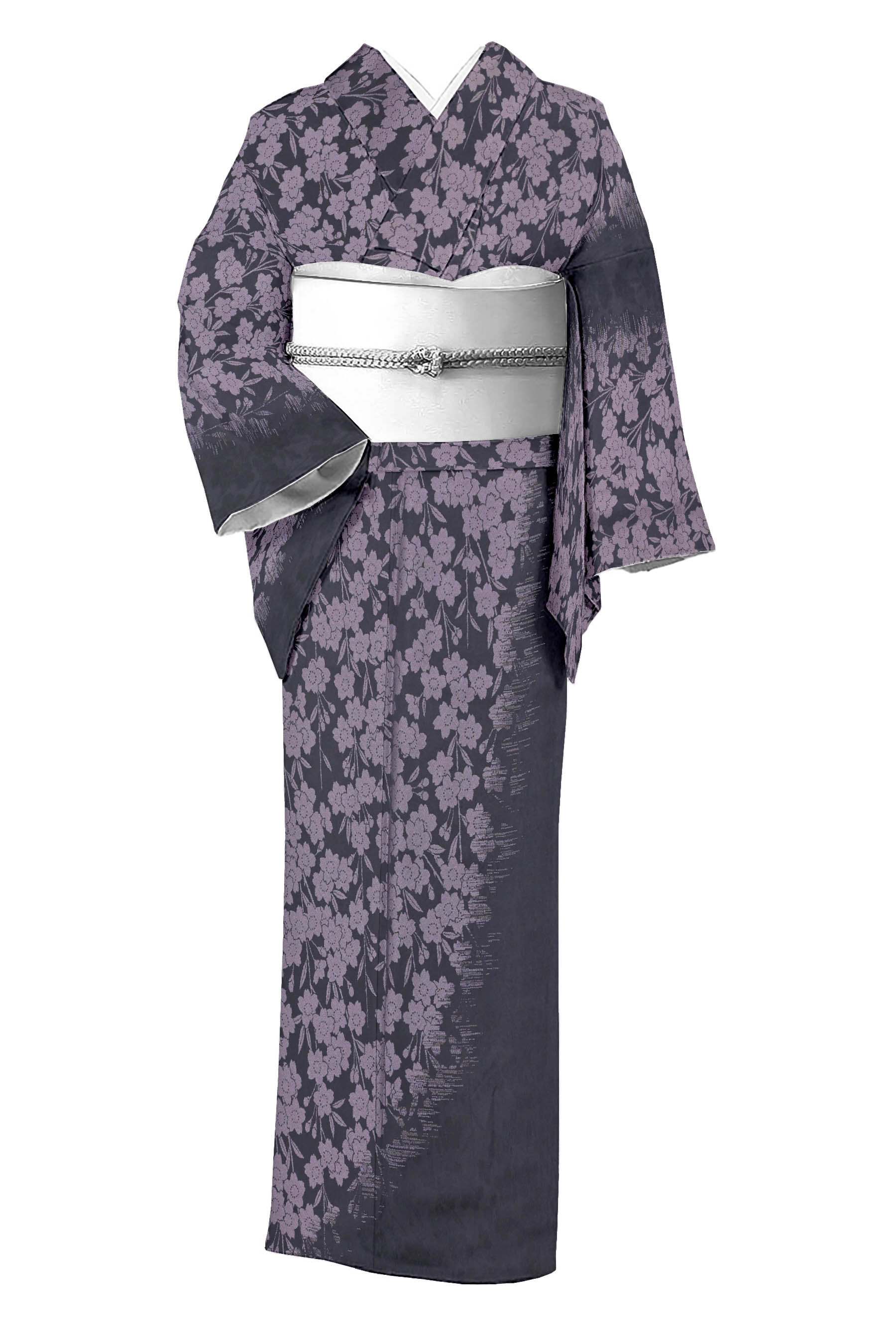 【永治屋清左衛門】 最高級御召訪問着 ≪仕・中古美品≫ 「枝垂れ桜・深紫」 バイヤー目利きの掘り出し！ 他には真似出来ない最高峰のクオリティ！ 身丈151　裄65