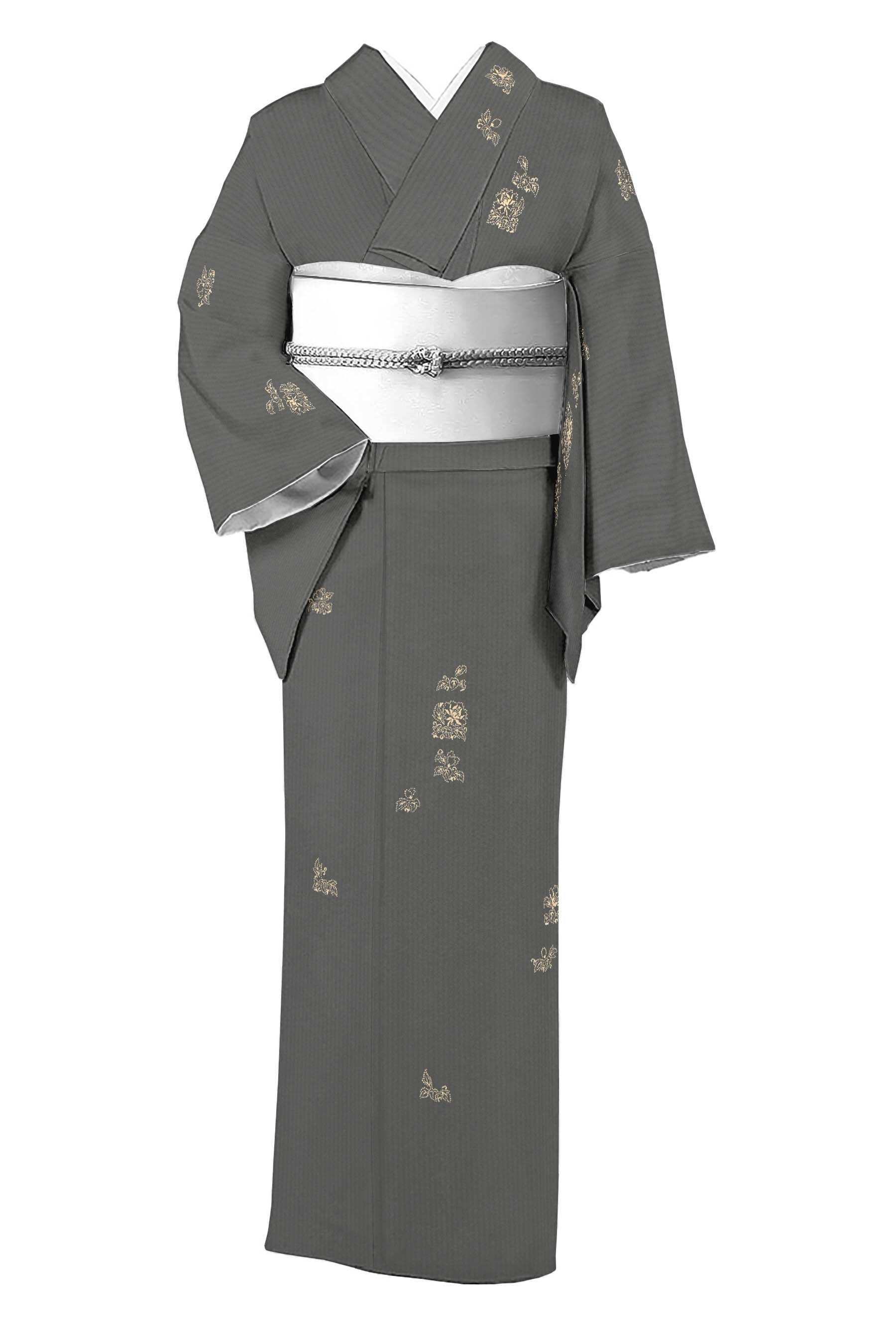 【お仕立て上がり・中古美品】 特選印伝染小紋 「草花文様」 なかなか見かけない作品！ 印伝の奥行きを… 身丈153　裄64.5