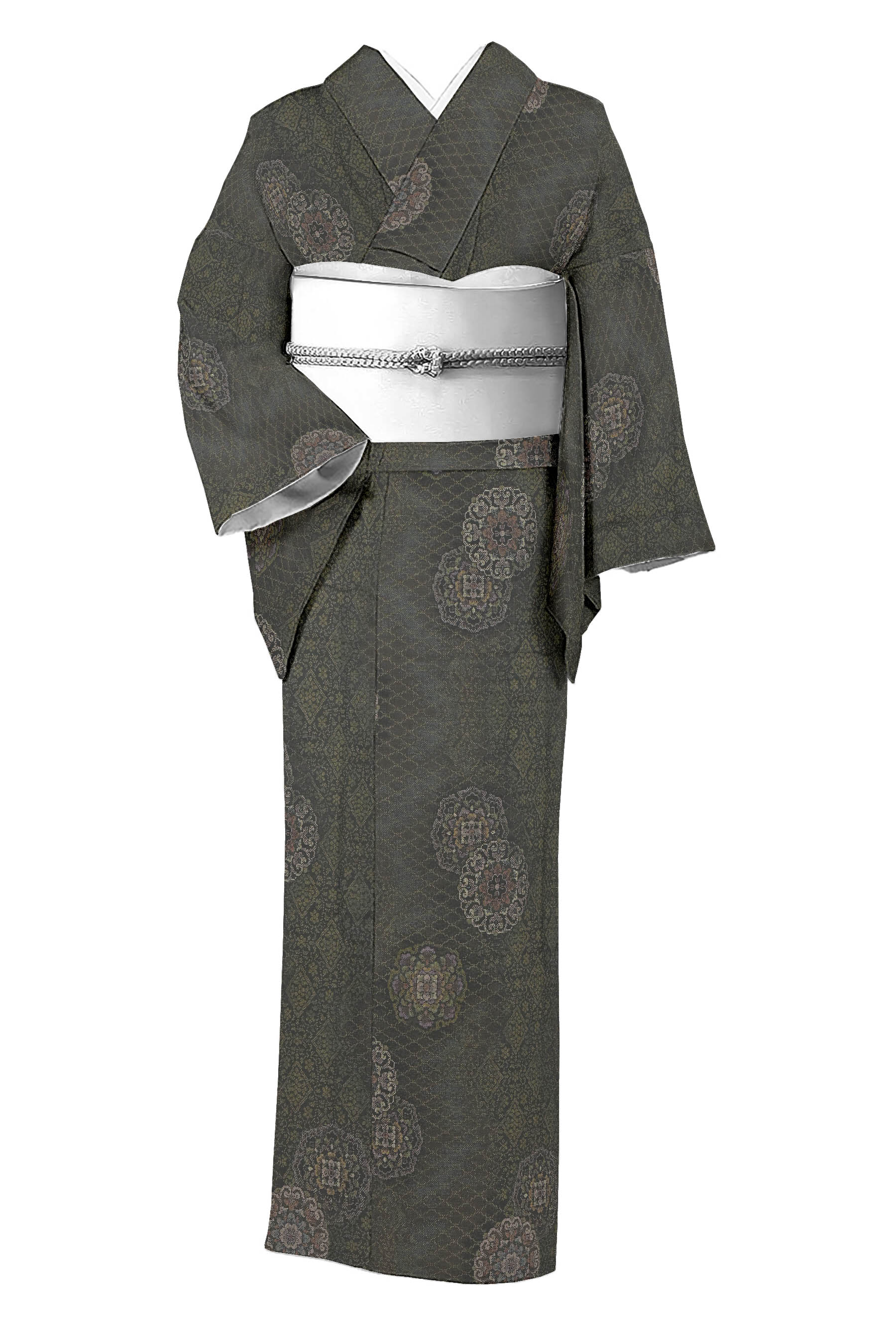 【本場大島紬】 9マルキ式カタス・有色絣 ≪御仕立て上がり・中古美品≫ 「鏡裏招福」 精緻な絣美のハイクラス大島紬！ 身丈159　裄65 33,475円