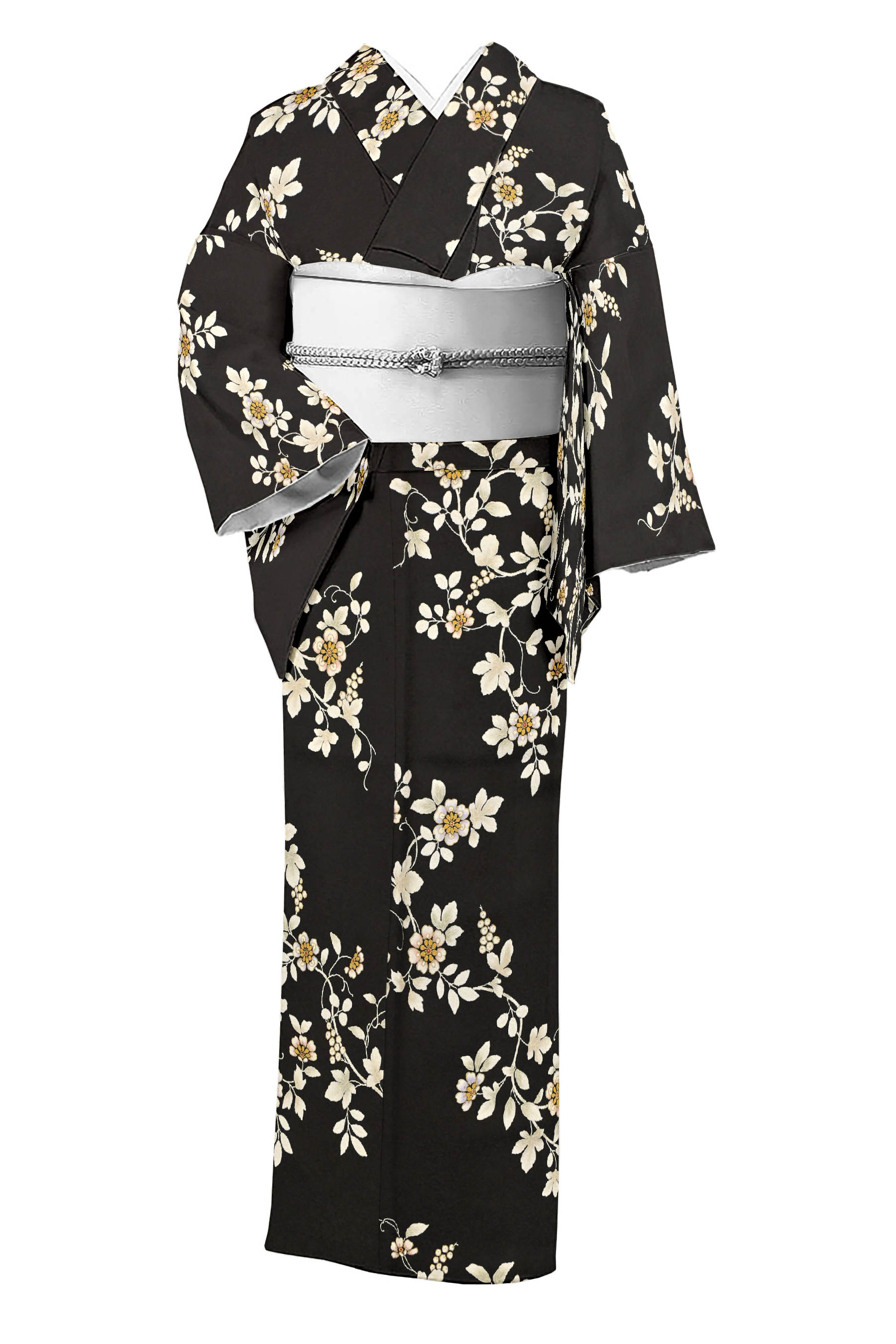 特撰京友禅小紋 －老舗のこもん－ ≪お仕立てもの売り上げ高・中古美品≫「花実文様」 森閑としたな見せかけに満ちて。 一般受けブランド名の品良き一枚！ 身の丈152.5 裄62.5