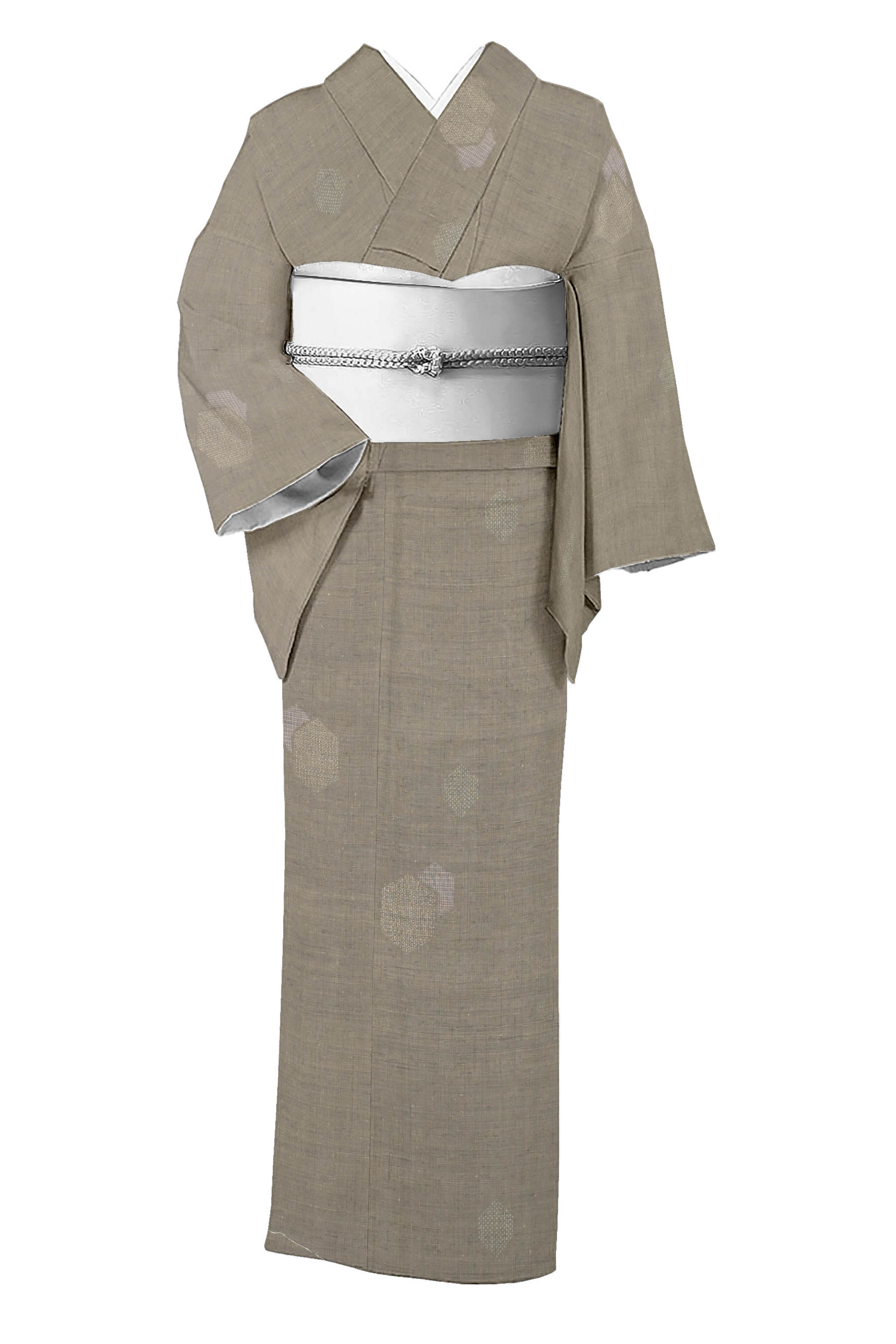 【石下結城紬】特選真綿結城紬80山亀甲≪仕・中古美品≫「亀甲重ね文」ほっこり心地好い表現スタイル、証紙なしでお得に！身たけ158 裄68.5