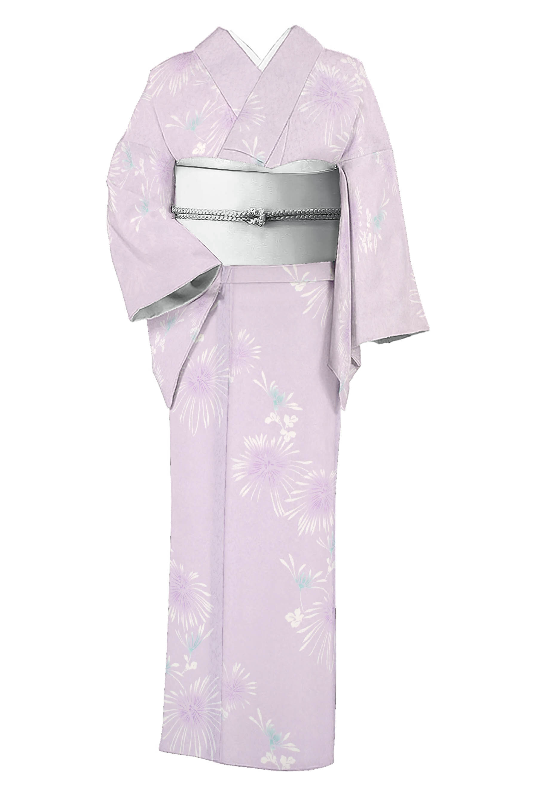 【めぐる時節に！】【夏物】（仕立てもの売り上げ金・新古品） 正絹手描友禅紋紗小紋「秋草の花の宴」 身たけ152.2裄65.2