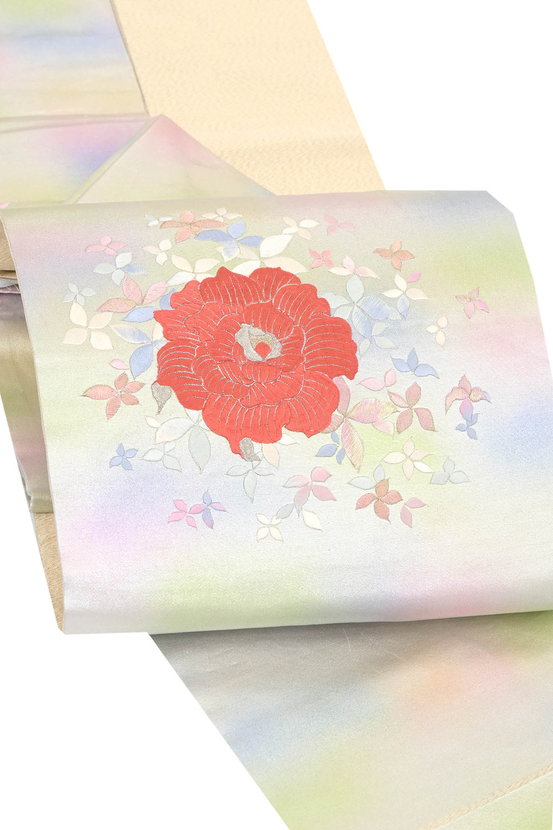 創作刺繍九寸名古屋帯 ≪御仕立て上がり・中古品≫ 「花のシンフォニー」 創作品の素材などにも！