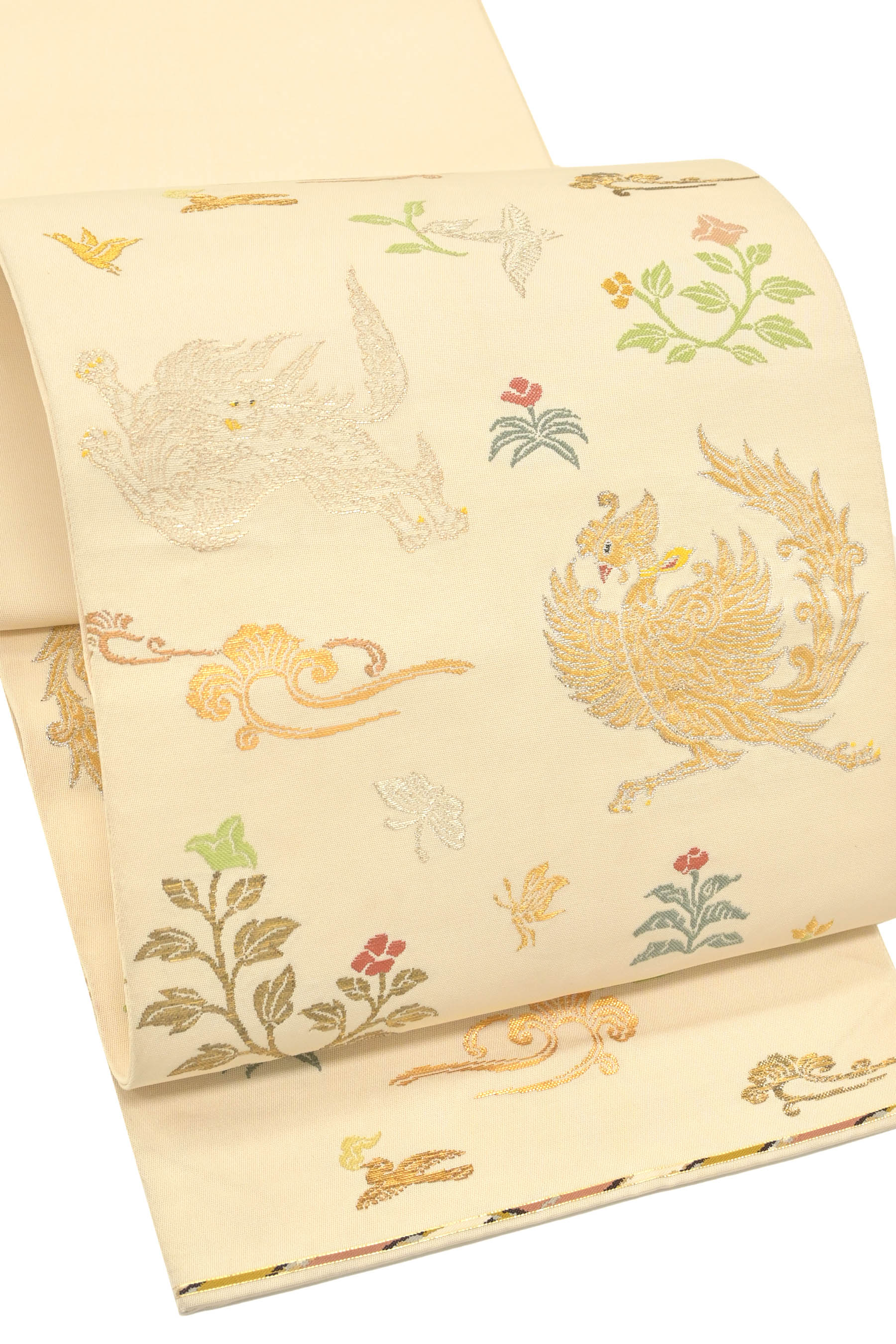 【龍村平蔵製】 高級手織り工芸本袋帯 ≪仕・中古品≫ 「木画獅鳳錦」 探し求めた良色！ 緻密で大胆な芸術美！