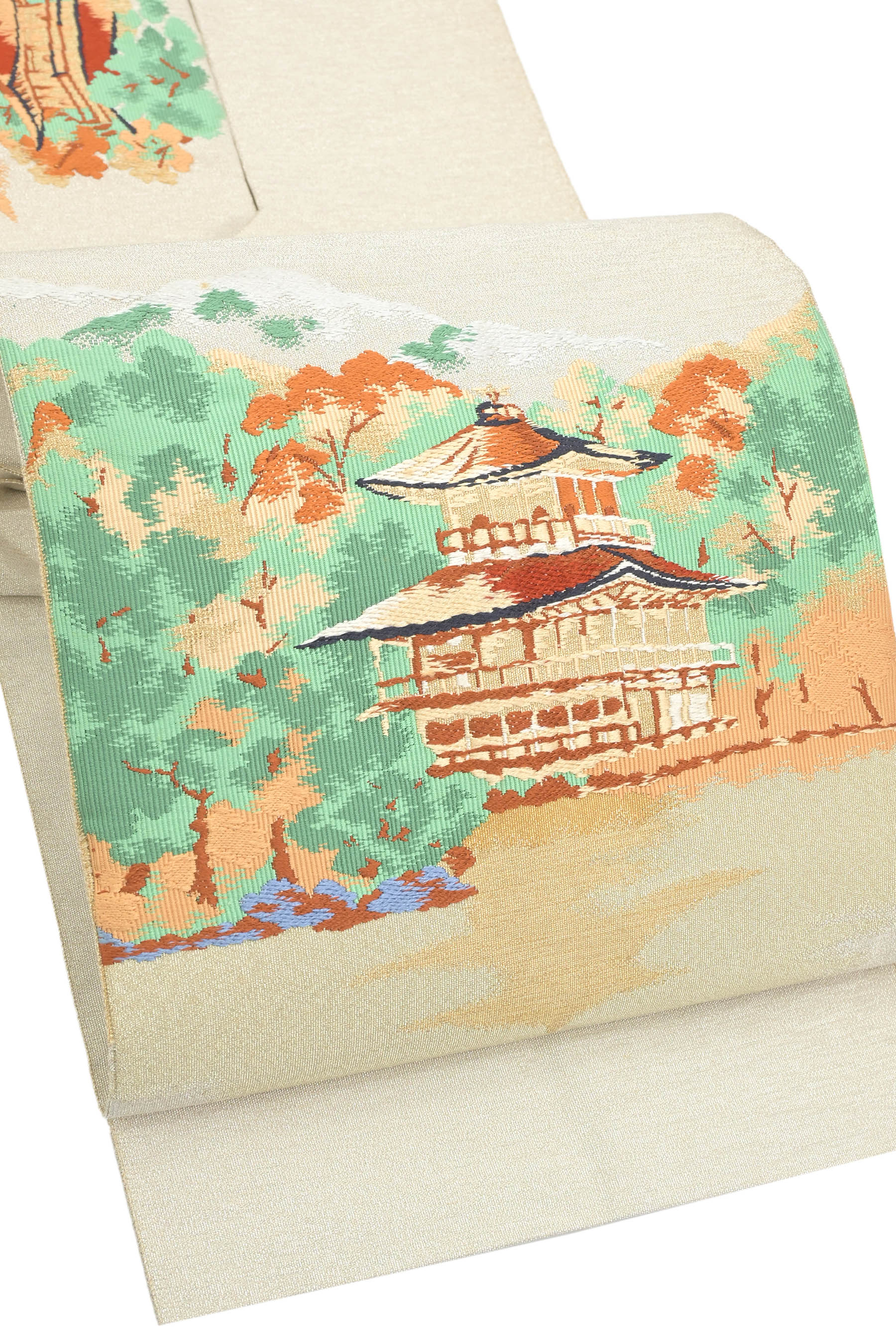 【お仕立て上がり・新古品】 正絹紋綴れ八寸名古屋帯 「金閣寺」 ☆立体の織が語る、金閣寺。